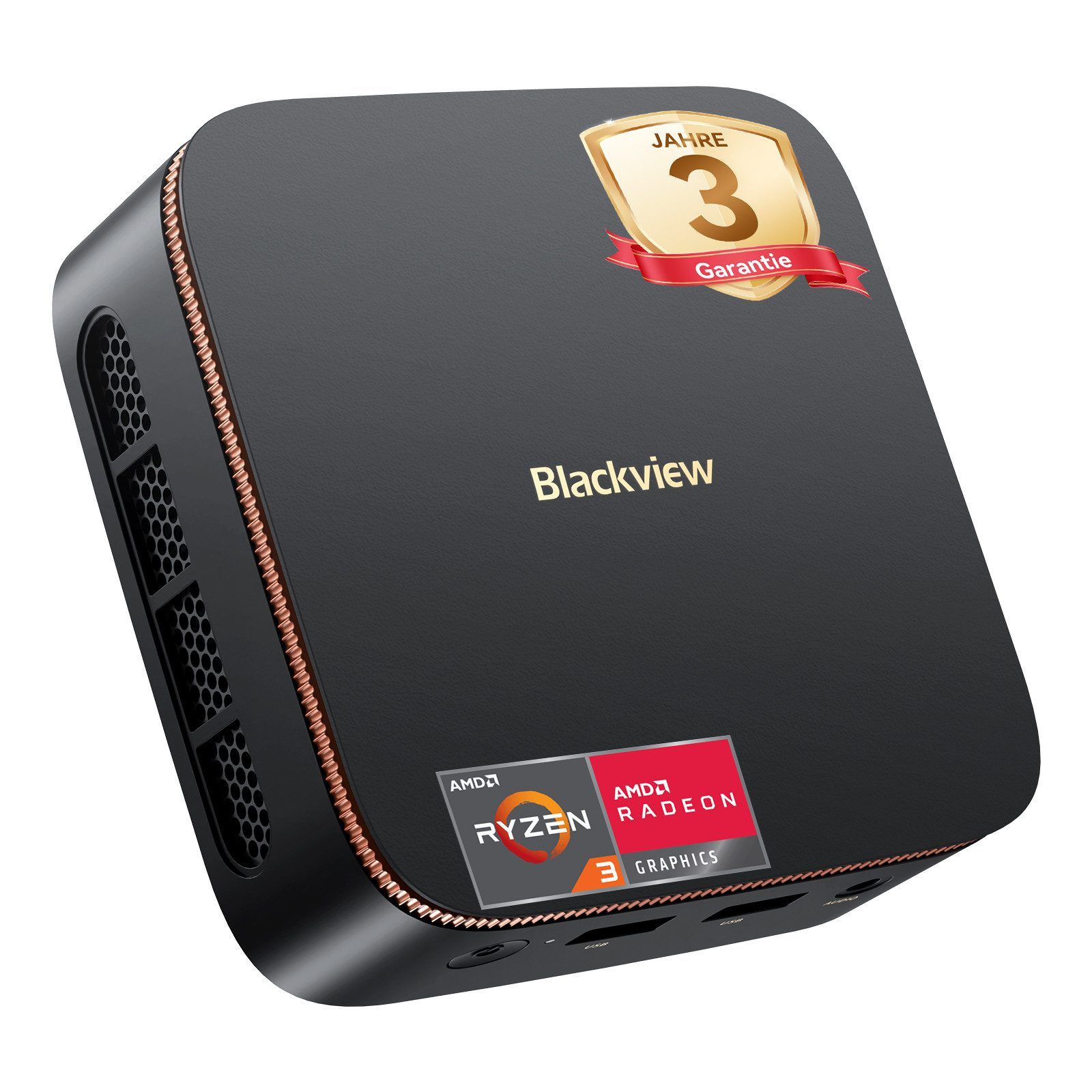 blackview 2026 AMD Ryzen 3 16GB + 512GB/Bluetooth-Lautsprecher Mini-PC (AMD AMD Ryzen 3, AMD Ryzen 3300U, 16 GB RAM, 512 GB SSD, Windows 11 Pro, bis zu 3,5 GHz, 4K UHD, HDMI Gigabit Ethernet)