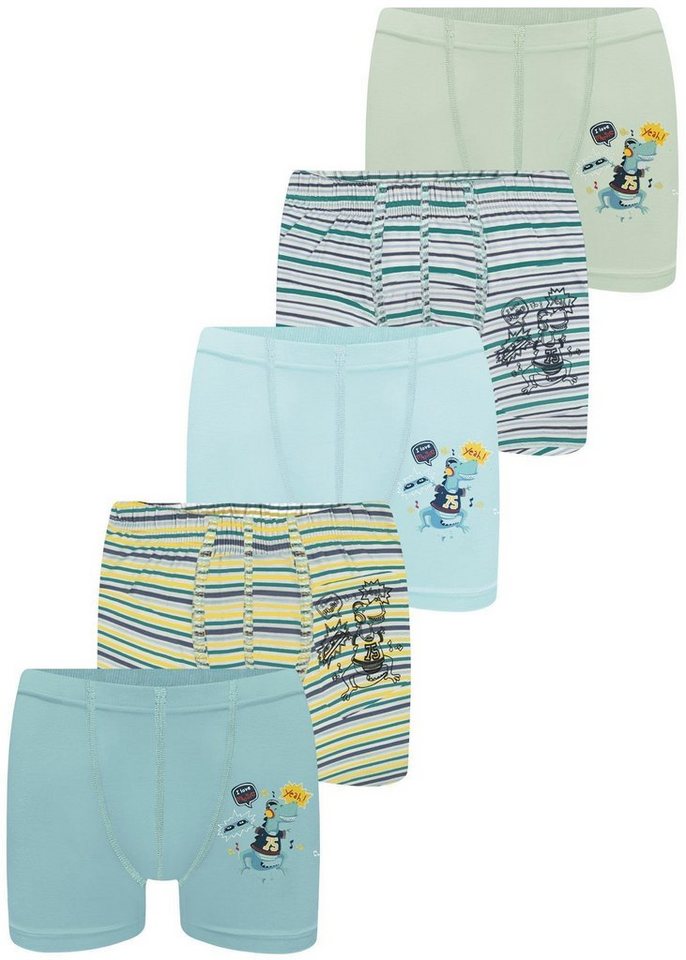 LOREZA Boxershorts 5 Jungen Boxershorts Unterhosen aus Baumwolle  Unterwäsche - Dinosaurie (Spar-Packung, 5-St)