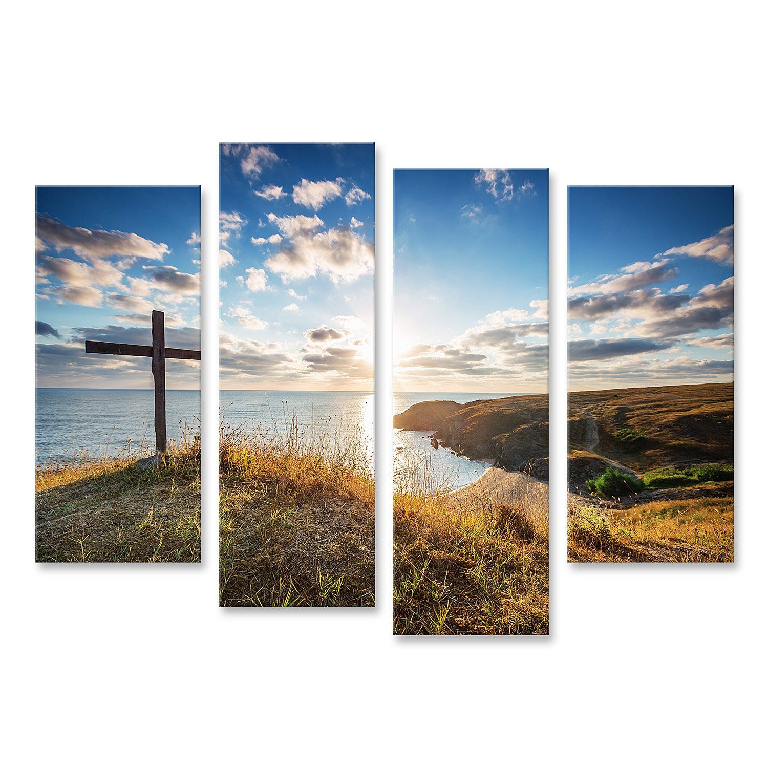 islandburner Leinwandbild Bild auf Leinwand Christliches Kreuz auf einem wilden Strand mit einem