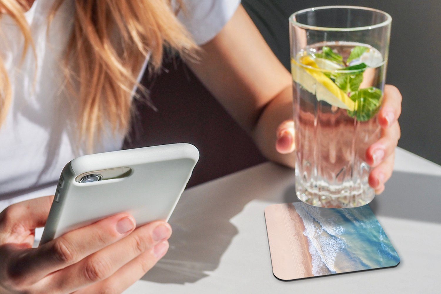 MuchoWow Tischuntersetzer, 6-tlg., Glasuntersetzer, Untersetzer, Wasser Zubehör Glasuntersetzer für Tasse - Strand Gläser, Meer, - Korkuntersetzer,