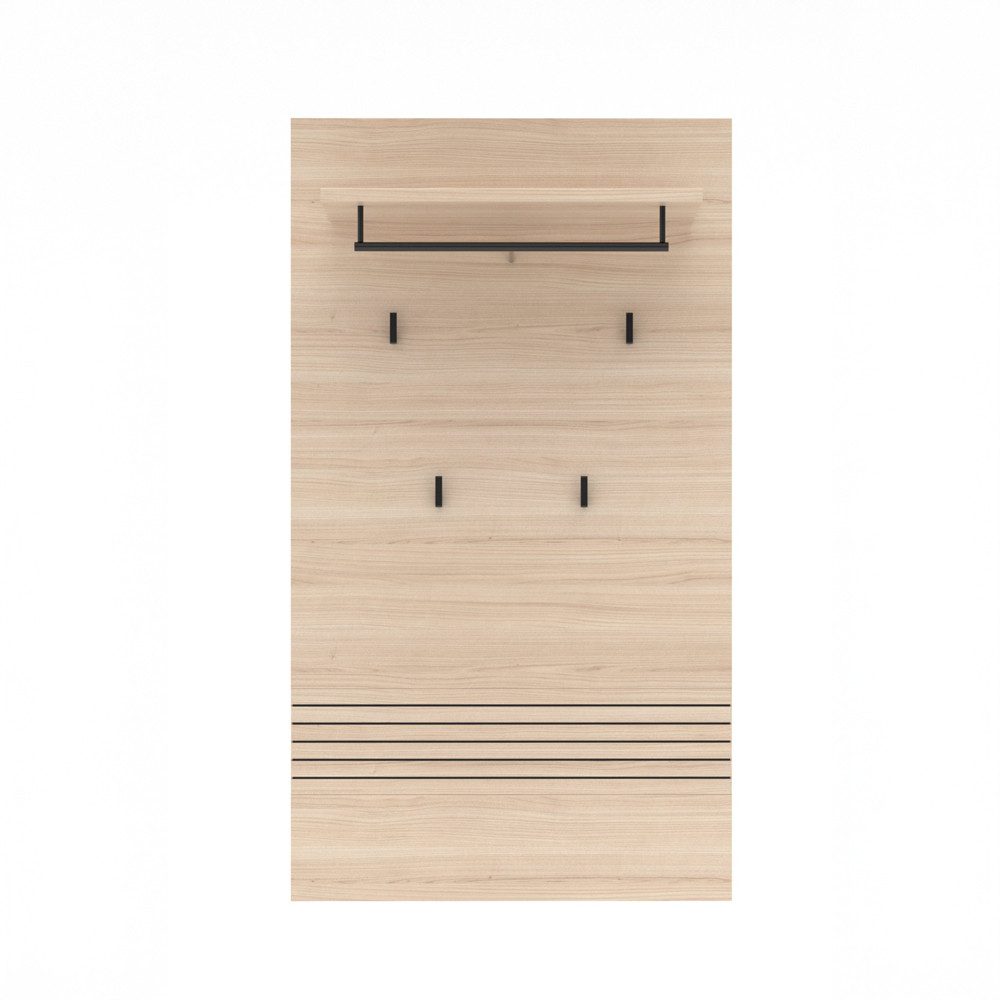 Lomadox Garderoben-Set ISCHIA-36, (Spar-Set, 4-St., Schrank Garderobenpaneel Schuhbank Schuhkommode), in Beige mit Eiche, Lamellenoptik – Bild 4 von 5