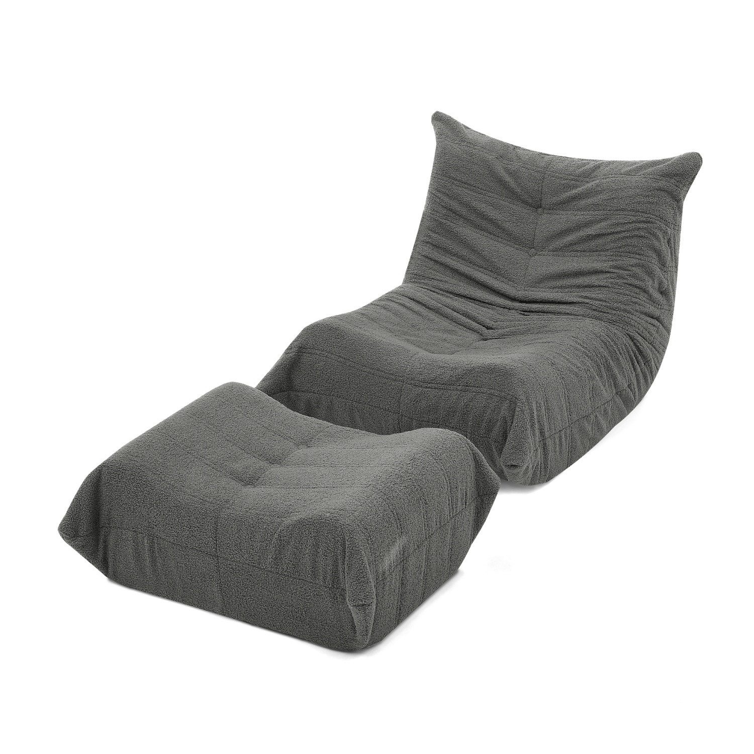 ANYSUN Schlafsofa Lazy Sofa mit Rückenlehne und Fußhocker, Relaxsessel, Weicher Teddyfell-Bohnensack-Bodenlesesessel, Einzel-Bodensofa, Relaxsessel für Wohnzimmer, Schlafzimmer, Arbeitszimmer, Apartment
