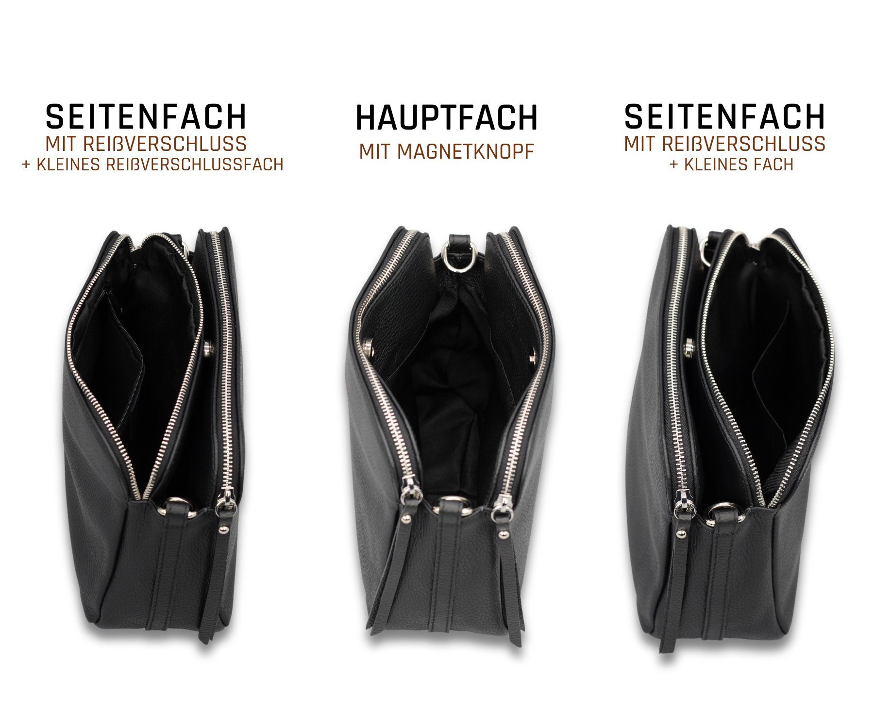 Adel Bags Schultertasche MARA Umhängetasche für Damen, Schultertasche aus Echtleder, hergestellt in Italien, mit 2 Riemen