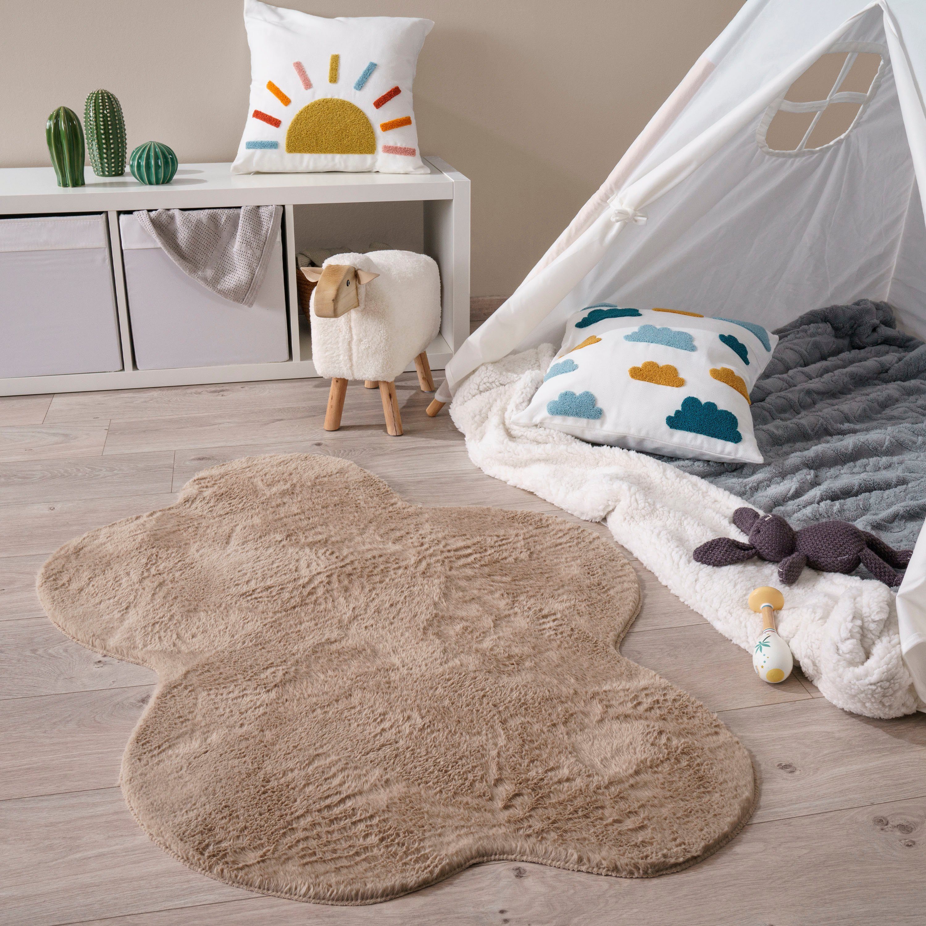 Paco Home Teppich Pelt 640 Wolke, wolkenförmig, Höhe: 16 mm, Kunstfell, Uni günstig online kaufen