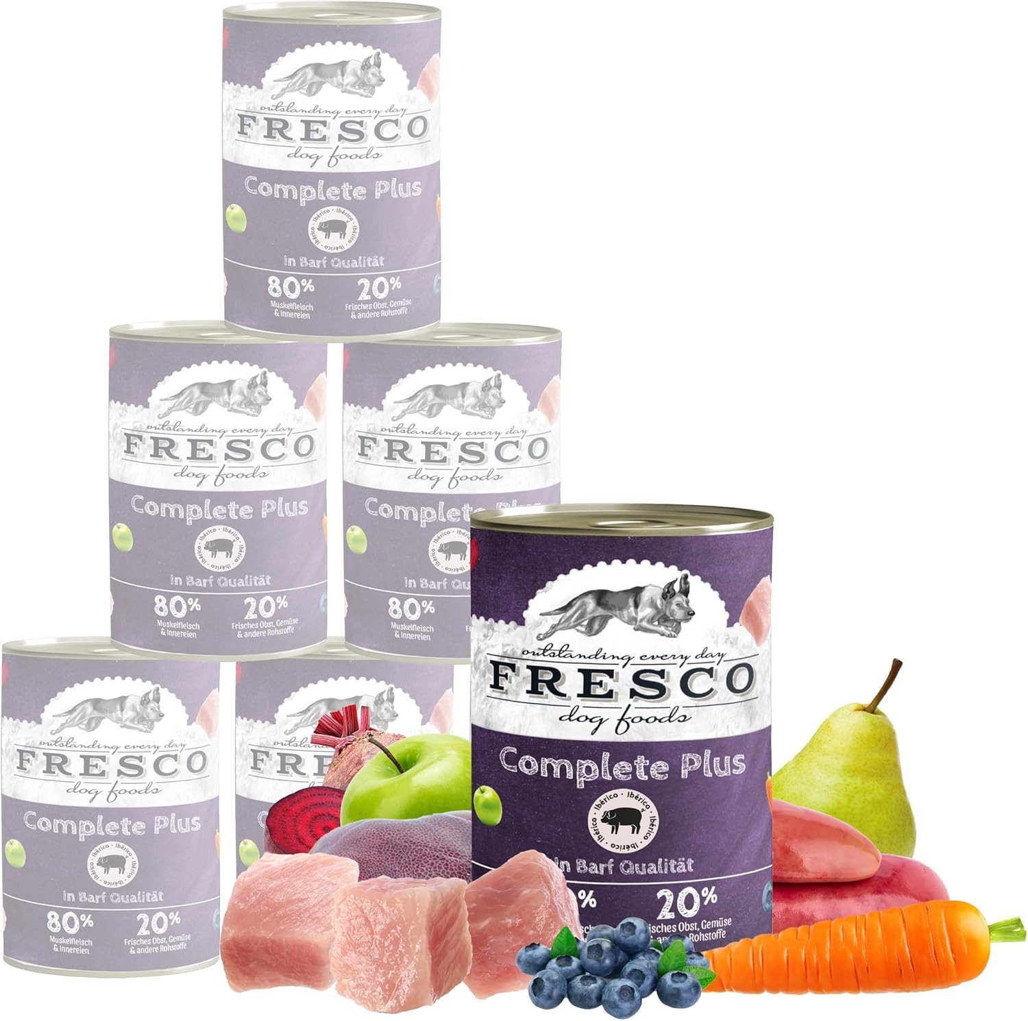 Fresco Dog NassBarf Hypoallergenes Hundefutter Nass 6x800g, Ibérico Schwein, Nassfutter für: Hunde, Getreidefrei, hochverträglich
