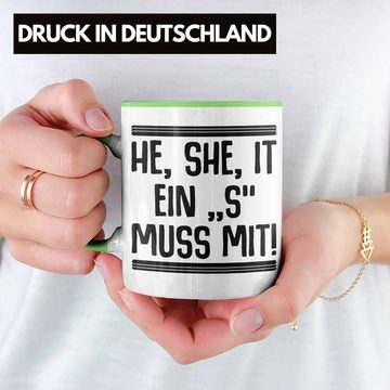 Trendation Tasse Trendation - Englischlehrer Tasse Geschenk He She It Englischlehrerin Geschenkidee Spruch Grundschule