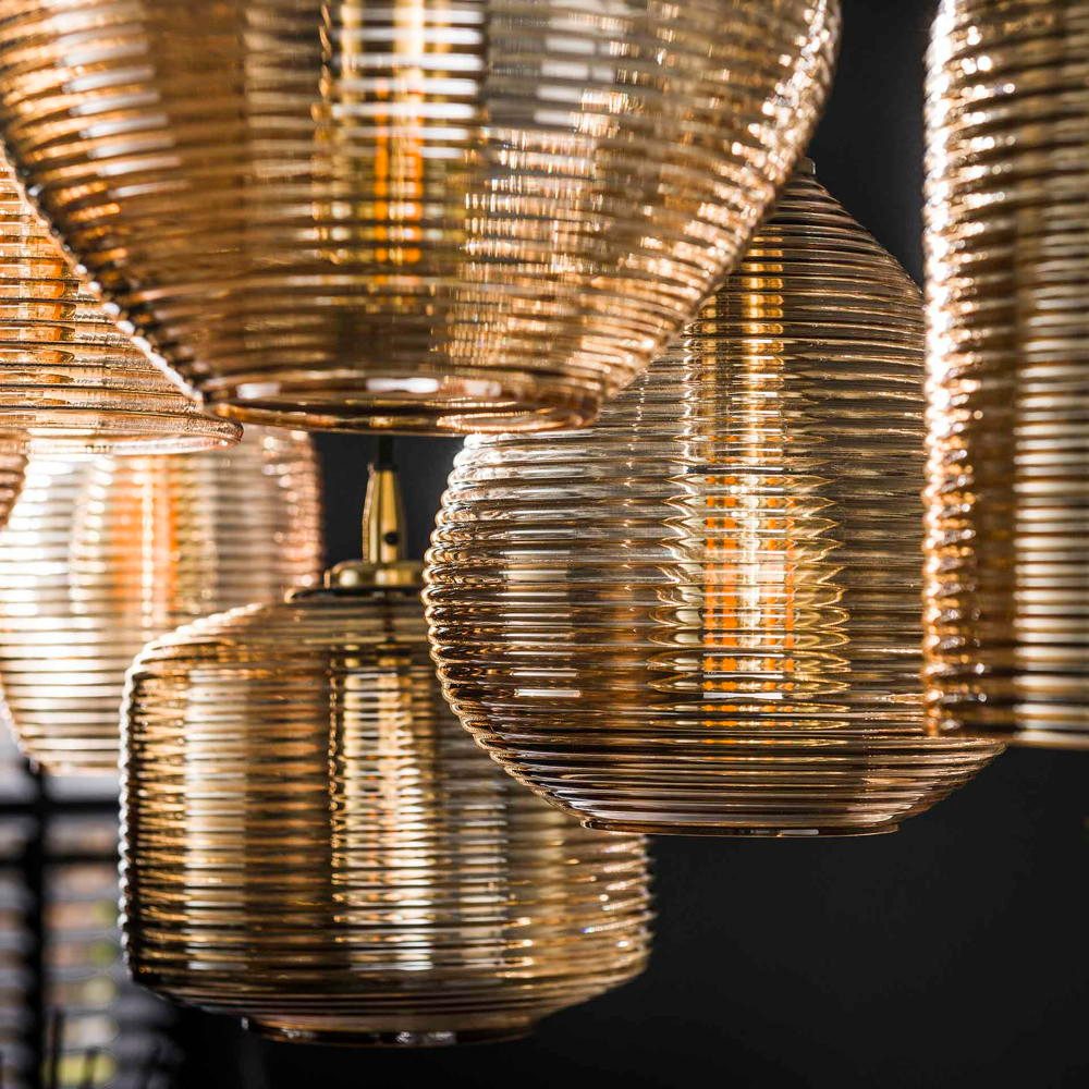 famlights Pendelleuchte famlights, Pendelleuchte Melis in Bernstein E27 7-flammig