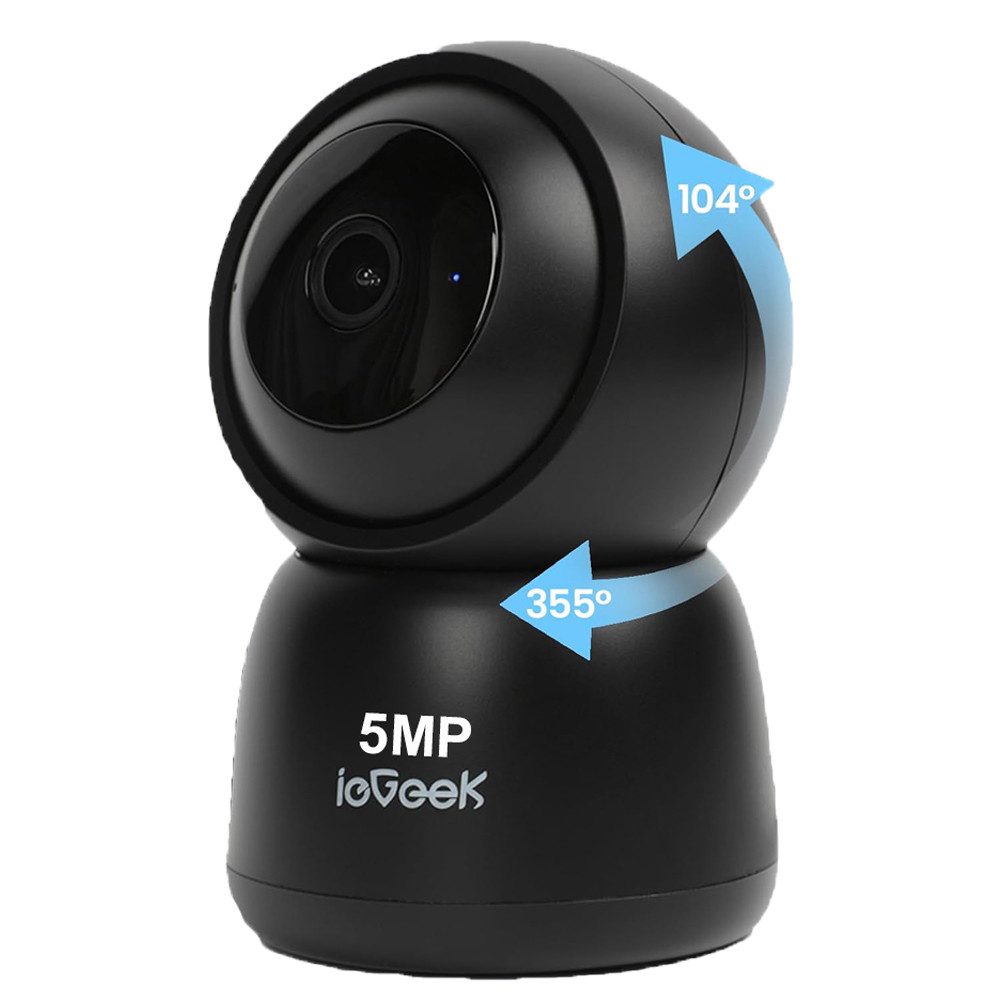 ieGeek Überwachungskamera 2.4G/5GHz WLAN Überwachungskamera für den Innenbereich (Innen,Katzen Hunde Kamera, 5MP Hundekamera mit APP, Automatische Verfolgung, 1-tlg., One Touch Patrol,15M Nachtsicht, Bewegungserkennung, Zwei-Wege-Audio, kompatibel mit Alexa und Google Assistant, für Babys/Haustiere)