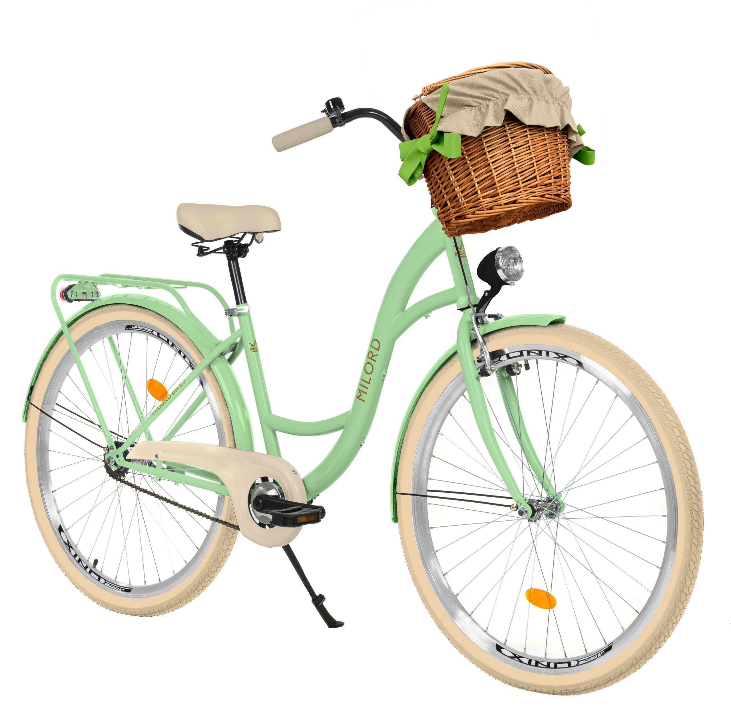 Cityrad Milord City Damenfahrrad Weidenkorb 28/26 Zoll, Mintze-Creme, 1-Gang