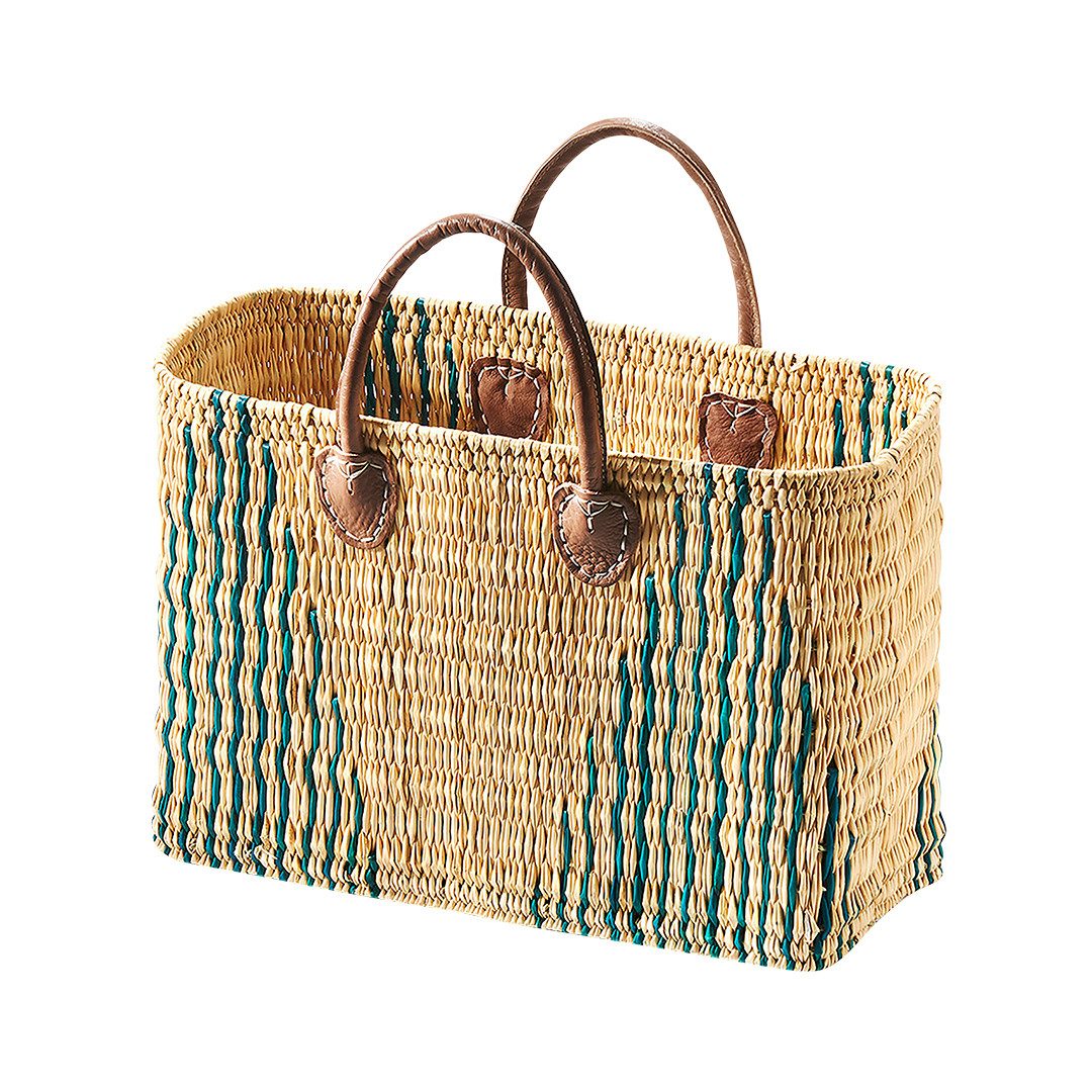 Kobolo Shopper Seegrastasche STRIPES grün mit Lederhenkel günstig online kaufen