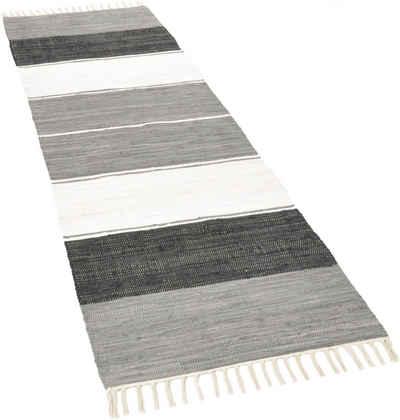 Läufer »Stripe Cotton«, THEKO, rechteckig, Höhe 5 mm, Teppich-Läufer, Flachgewebe, reine Baumwolle, handgewebt, mit Fransen, ideal im Flur & Schlafzimmer