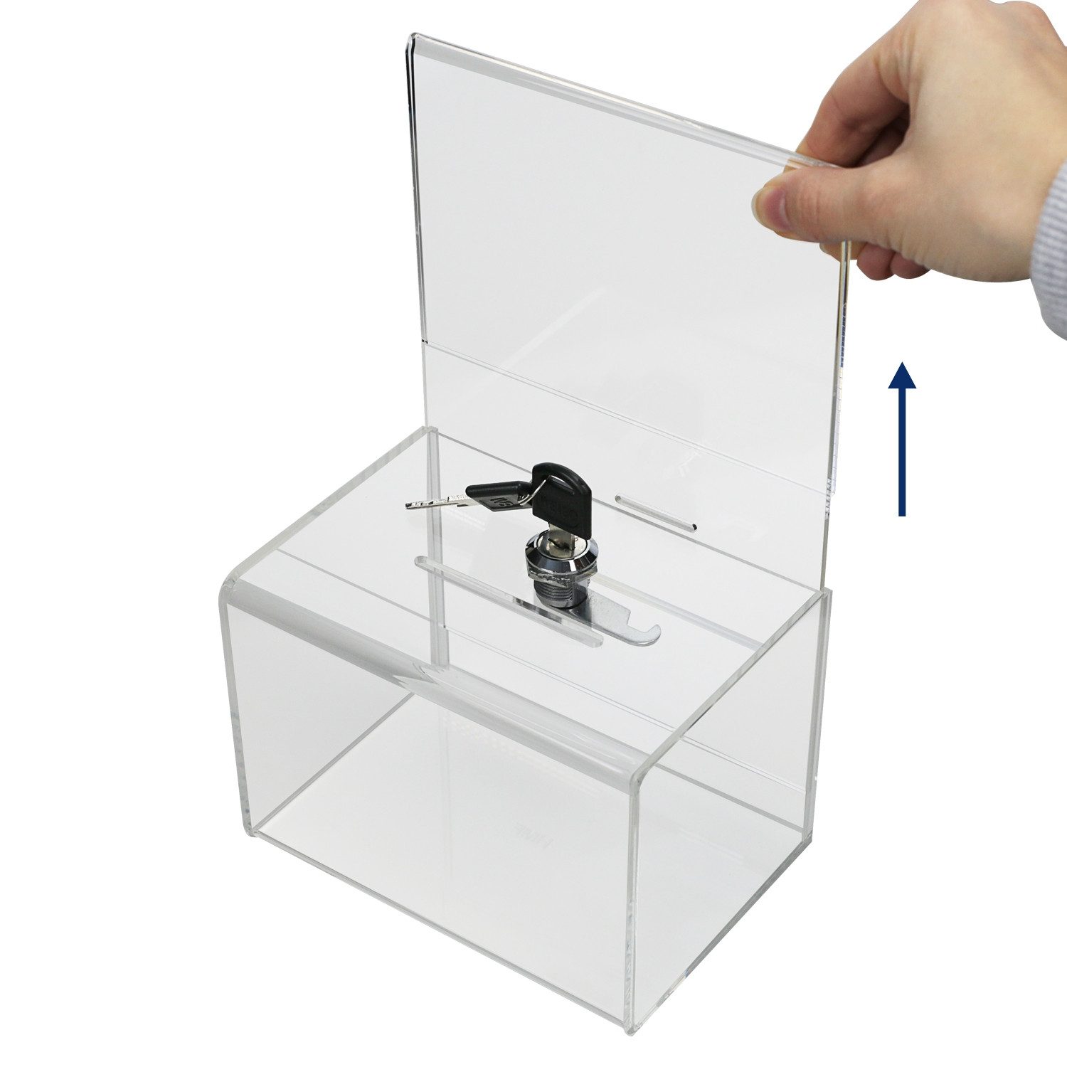 HMF Geldkassette Acryl Spendenbox 4691, Box mit DIN A6 Blatteinschub 15,5 x 11 x 11 cm, transparent