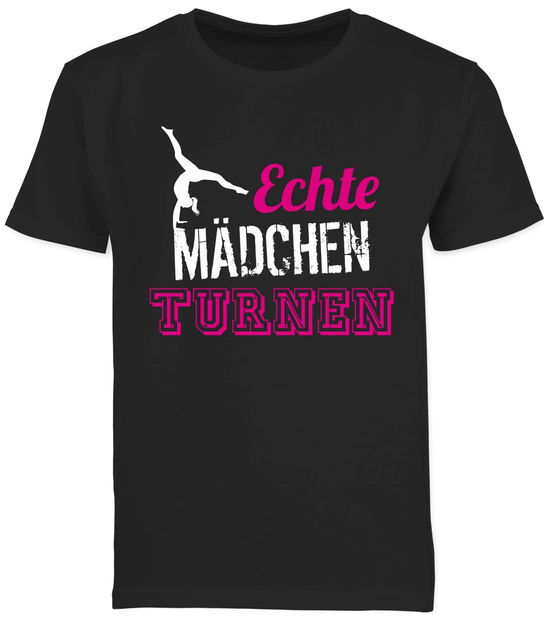 Shirtracer T-Shirt Echte Mädchen turnen - Geschenk Turnerin Kinder Sport Kleidung 2 Schwarz