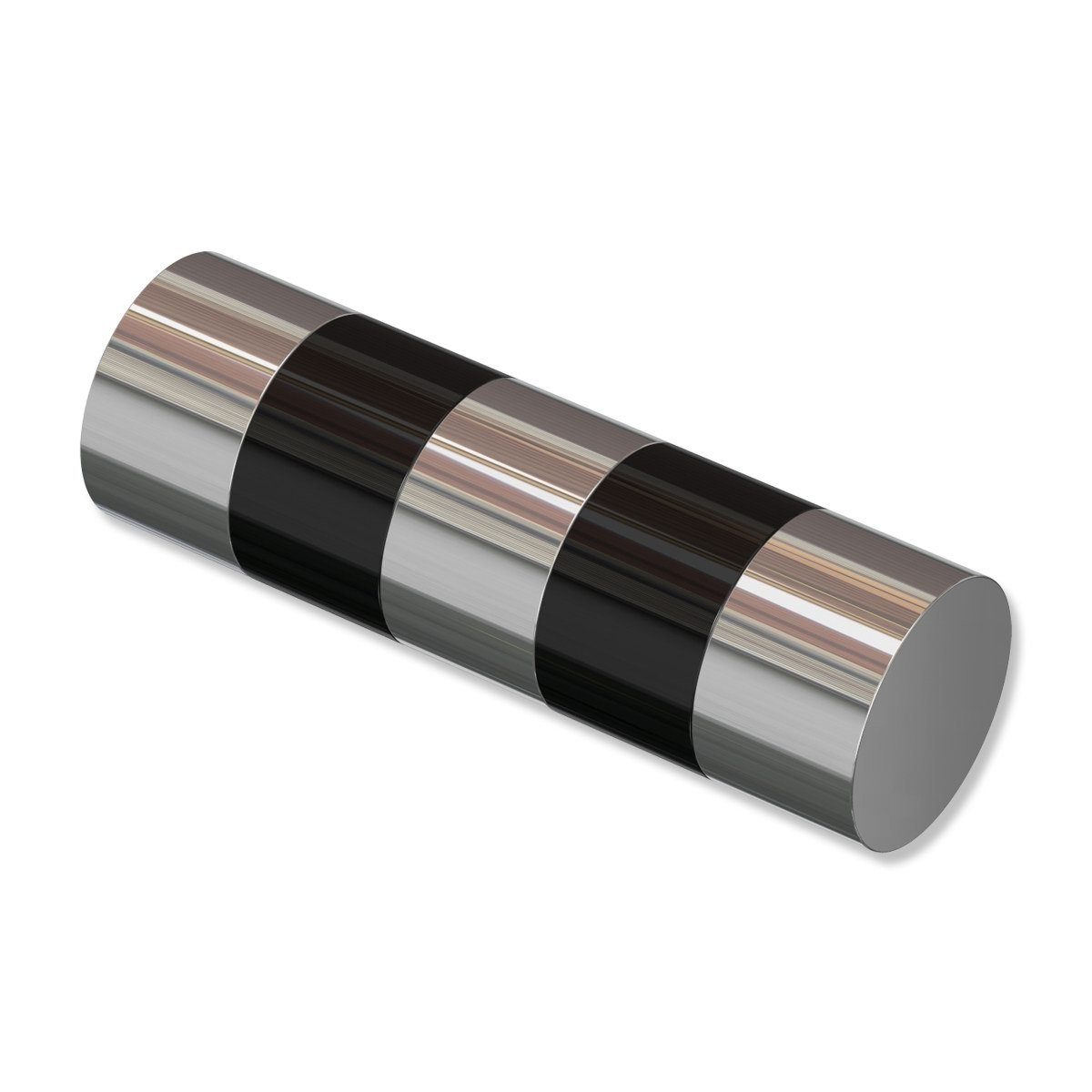 Gardinenstangen-Endstück Mavell (Zylinder Bicolor), INTERDECO, für 20 mm Ø, (Packung, Chrom / Schwarz), 2 Stück
