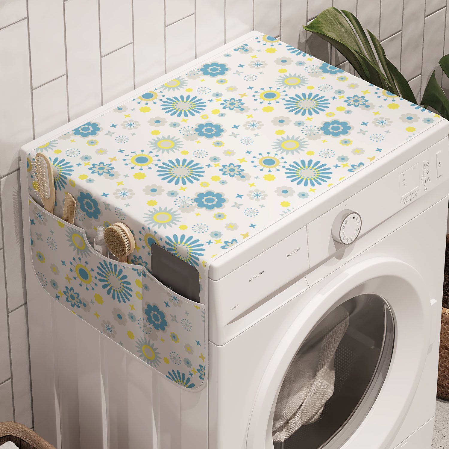 Abakuhaus Badorganizer Anti-Rutsch-Stoffabdeckung für Waschmaschine und Trockner, Gelb und Blau floral Scrapbook