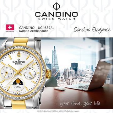 Candino Quarzuhr Candino Damen Uhr Analog C4687/1, (Analoguhr), Damen Armbanduhr rund, Edelstahlarmband silber, gold, Fashion
