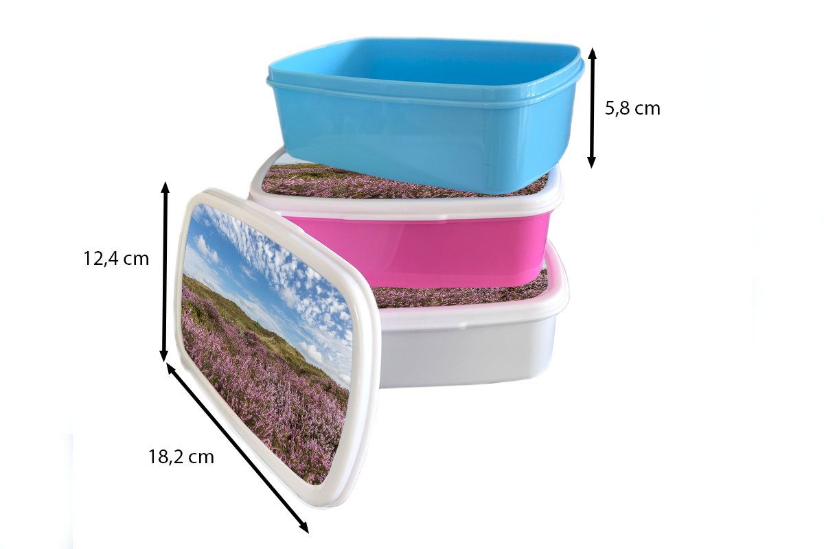 MuchoWow Lunchbox Düne Mädchen - Brotdose, für Erwachsene, - Kunststoff, weiß Jungs und (2-tlg), für und Kinder Watteninseln, Blume Brotbox