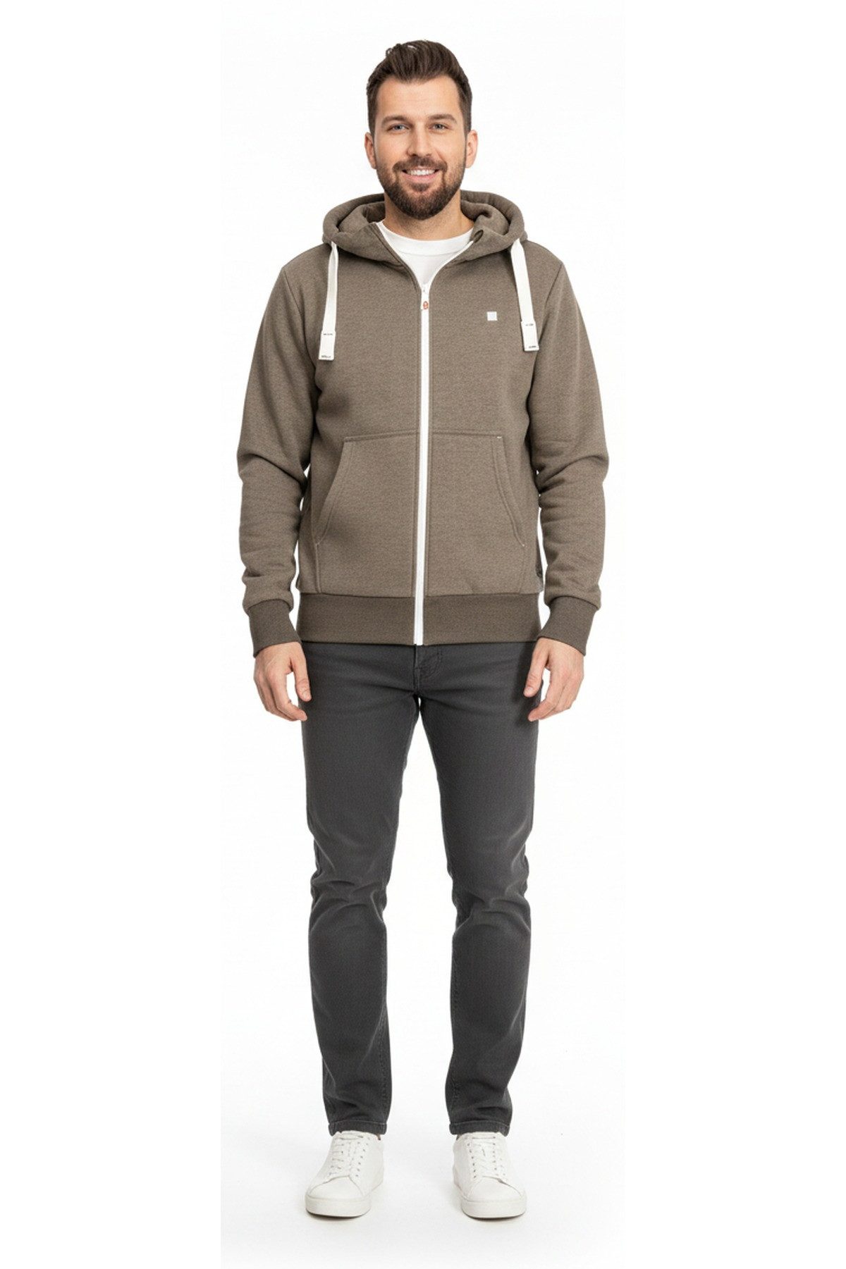DEPROC Active Kapuzensweatshirt PICTOU Herren-Zip-Top mit Kapuze weiche Fleecejacke mit Kängurutasche