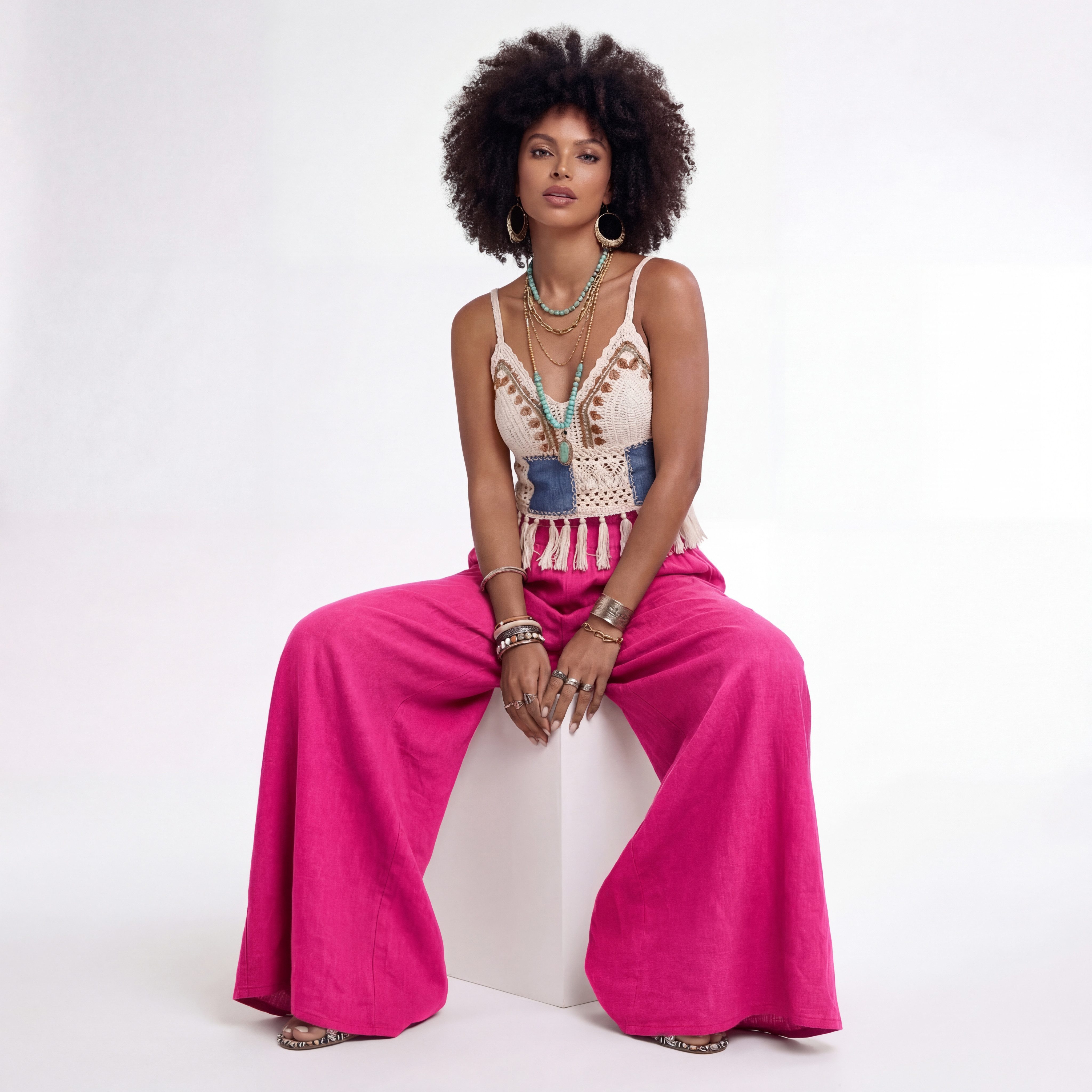 YC Fashion & Style Leinenhose Palazzo Hose weit – Sommerhose mit elastischem Bund und Taschen in Unifarbe