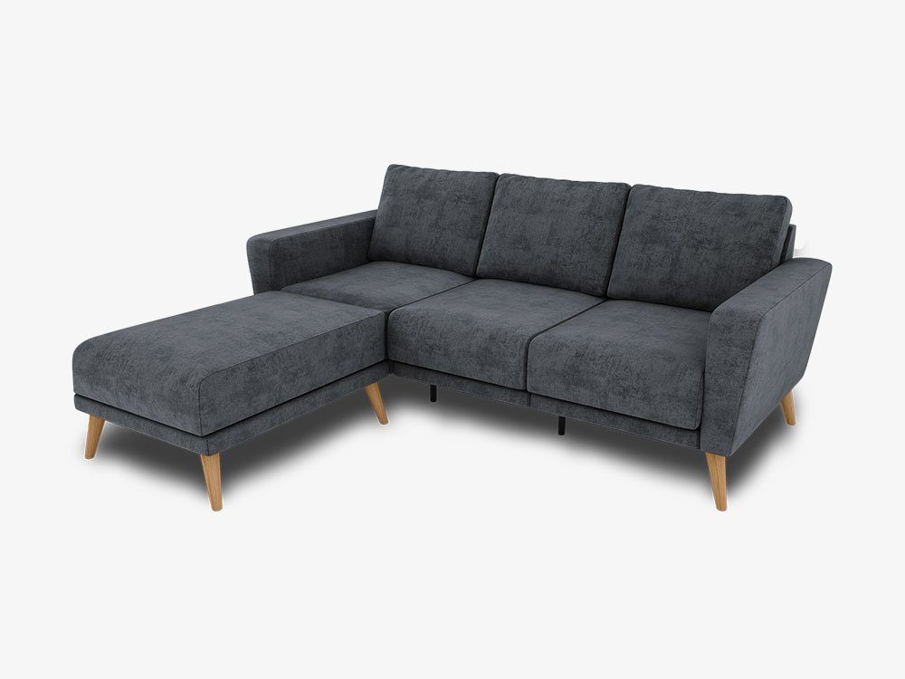 made abnehmbarer hochwertiger modular erweiterbar, KAUTSCH.com zerlegbares 3-Sitzer Europe in L-Form, Wellenfederung, System, LOTTA, grau-blau Ecksofa, Kaltschaum, Longchair,