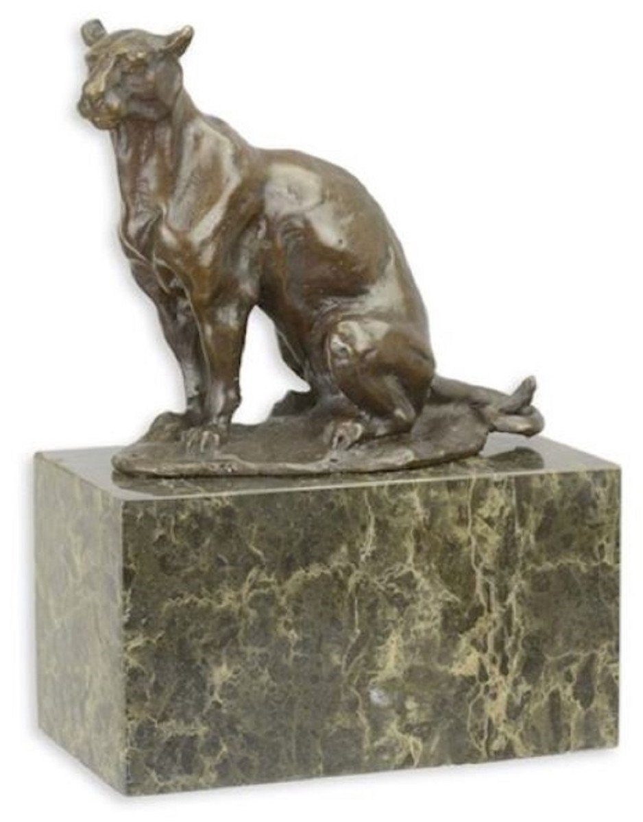 Casa Padrino Dekofigur Luxus Bronzefigur Panther Bronzefarben / Mehrfarbig 13,5 x 7,2 x H. 18,2 cm - Elegante Bronze Skulptur mit Marmorsockel - Deko Accessoires