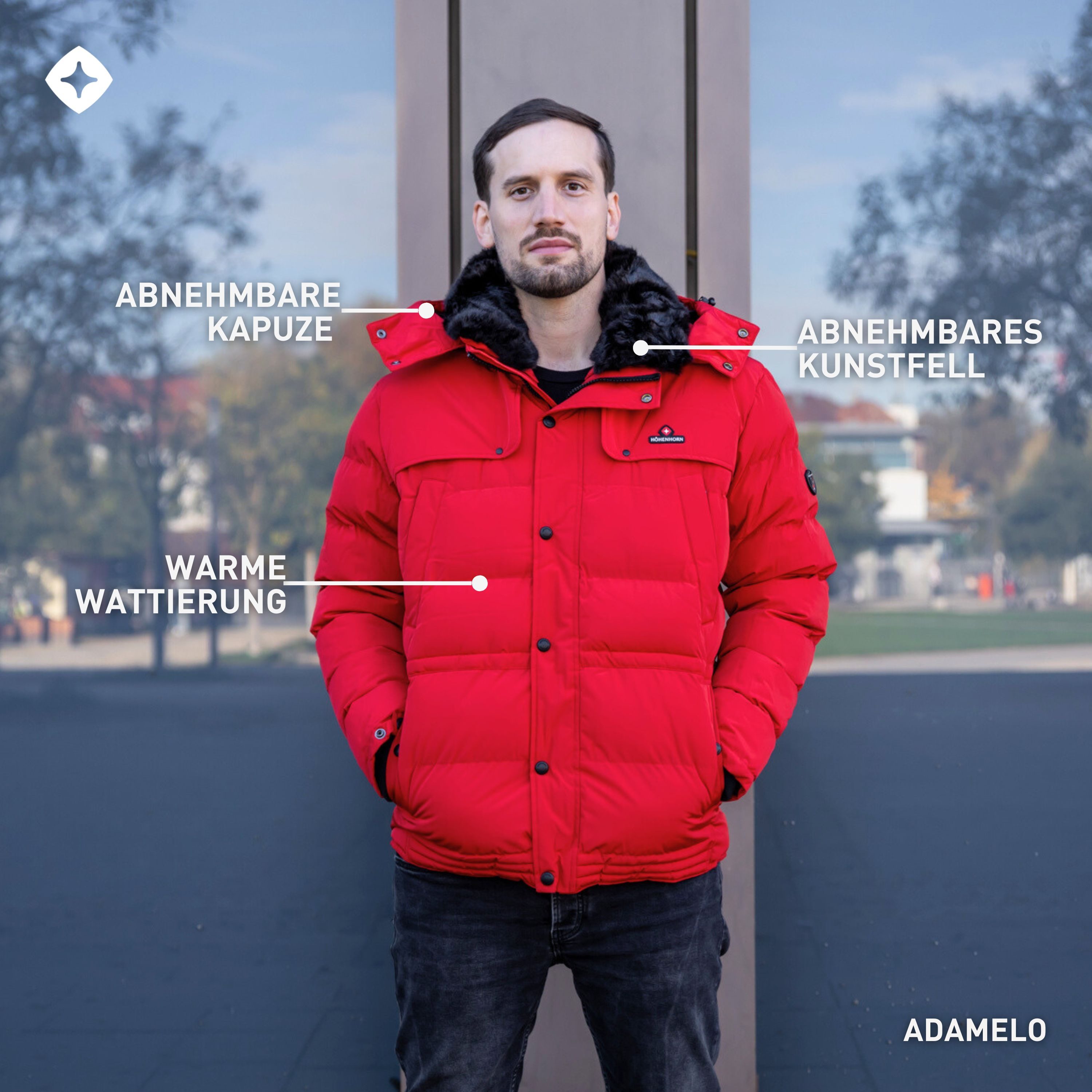 Höhenhorn Winterjacke Adamelo Herren Winter Jacke für Männer Quilted Steppjacke Gefüttert abnehmbarer Kunstfellkragen & Kapuze, weiche Microfleece Innenseite