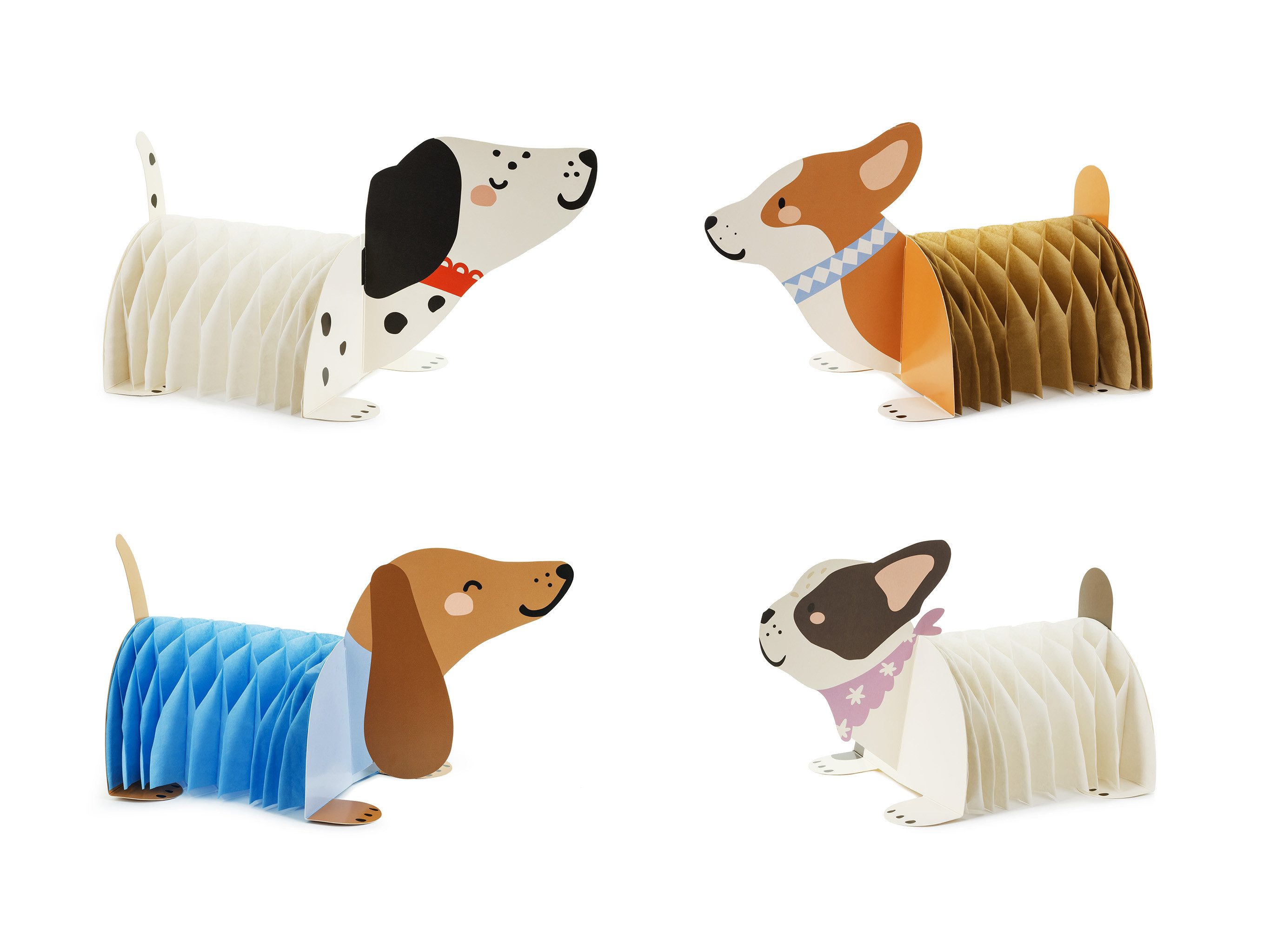 partydeco Hängedekoration, Papierwaben Deko Hunde 34x18cm Dekofiguren 4er Set