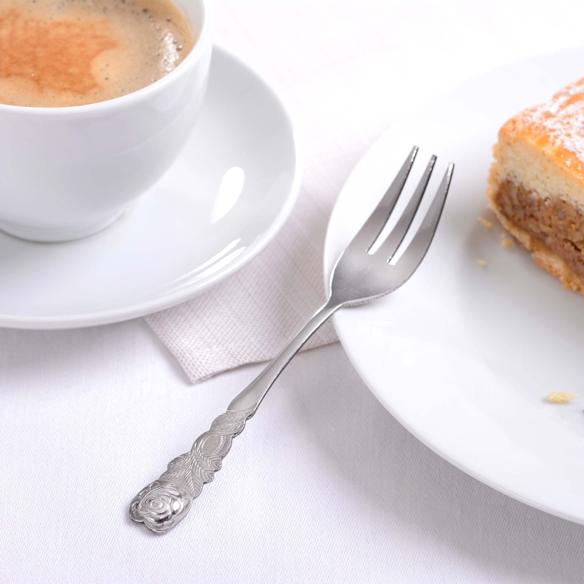 GRÄWE Kuchengabel GRÄWE Kuchengabeln 6 Stück, Edelstahl, Serie Rosendekor