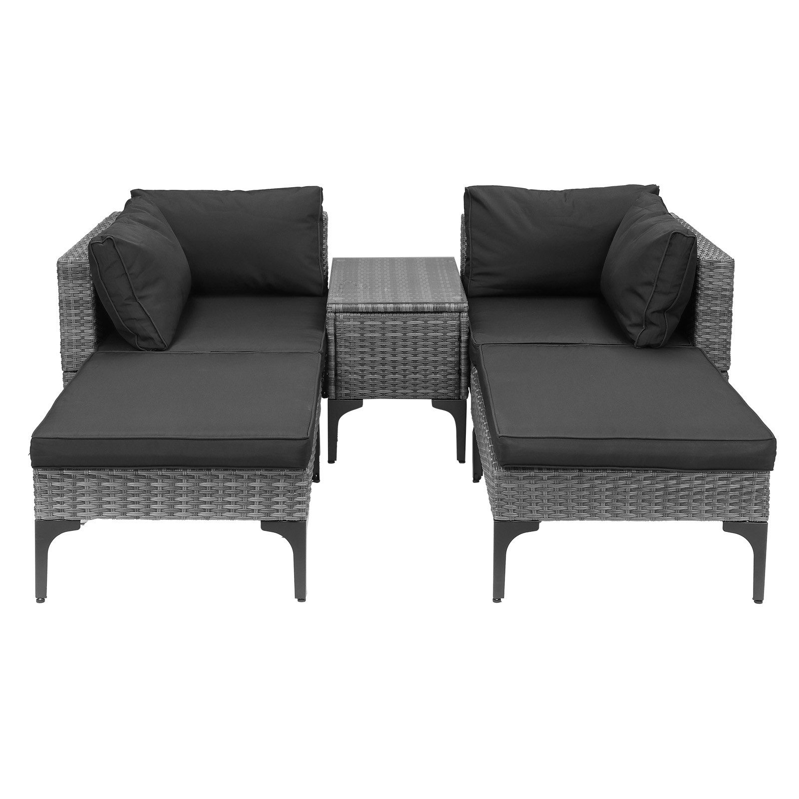 VINGLI Gartenlounge-Set Gartenecke 5-teilig, 2 Sofas + 2 Hocker + 1 Couchtisch