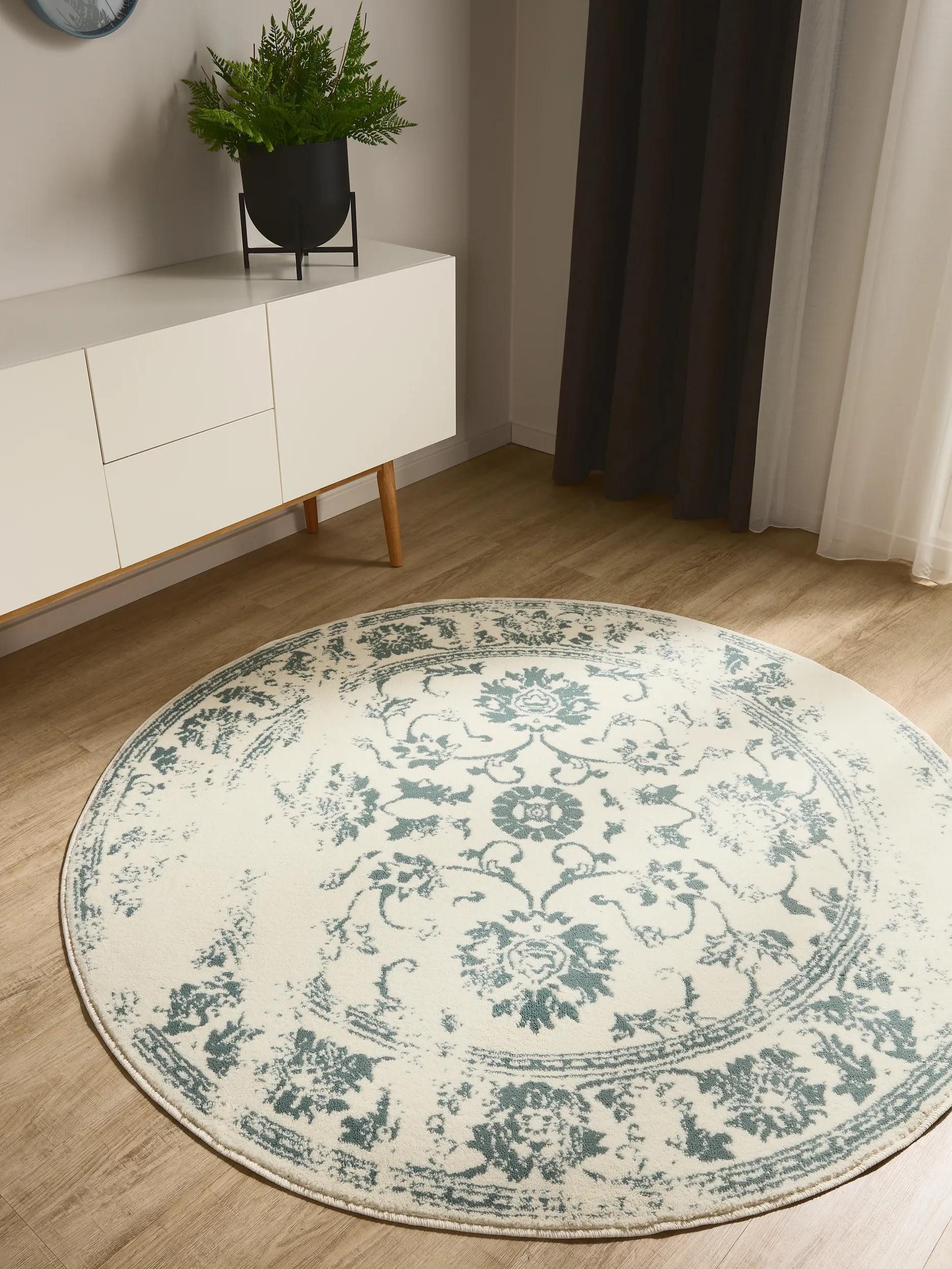 benuta Teppich Suki, rund, Höhe: 6 mm, Vintage-Look, Kurzflor, Retro Teppich Wohnzimmer, Schlafzimmer