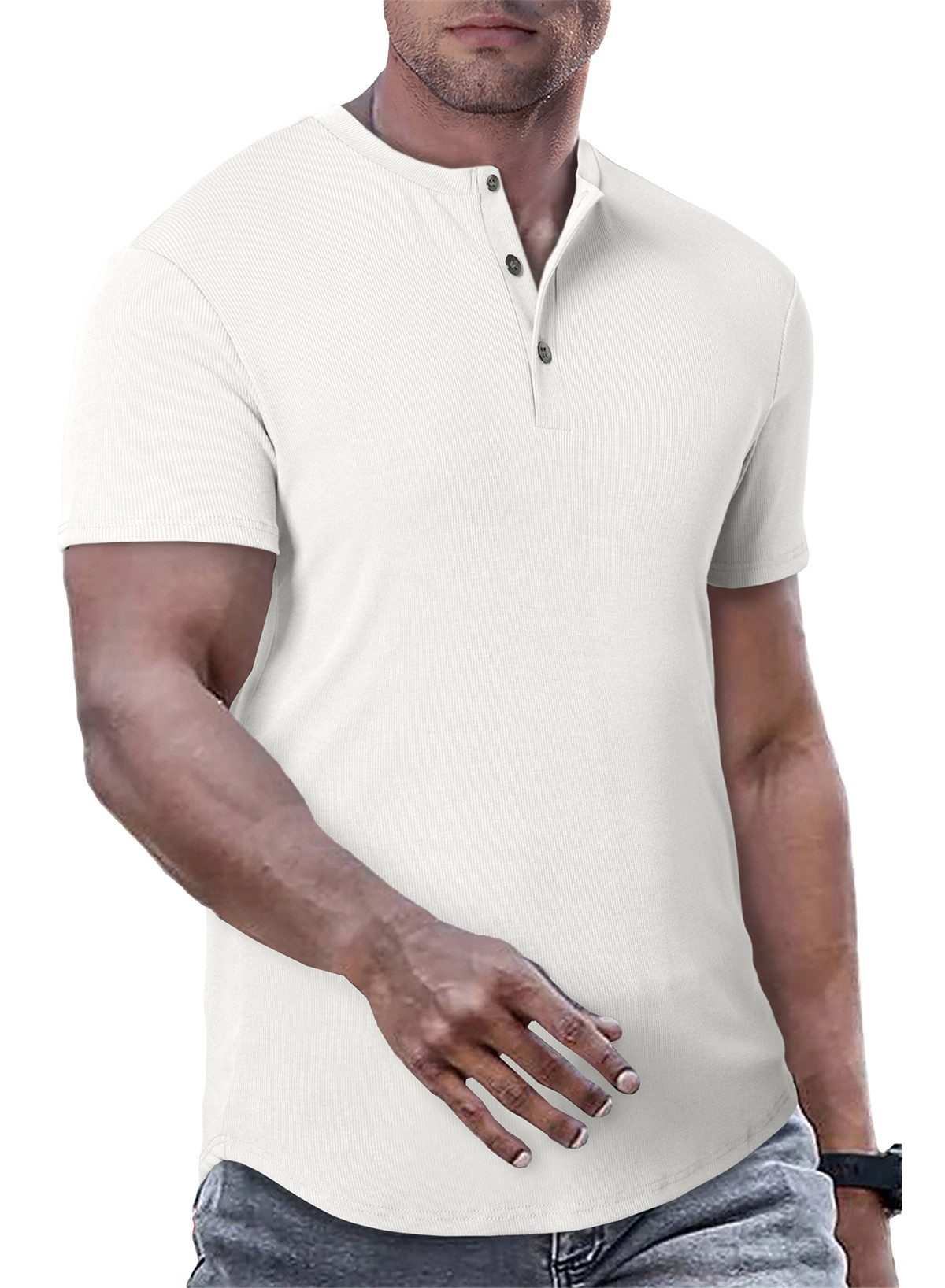 JMIERR Muscleshirt T-Shirts für Herren Henley Shirt Kurzarm Muscle Slim Fit Basic Sommer (T-shirts) Rundhals