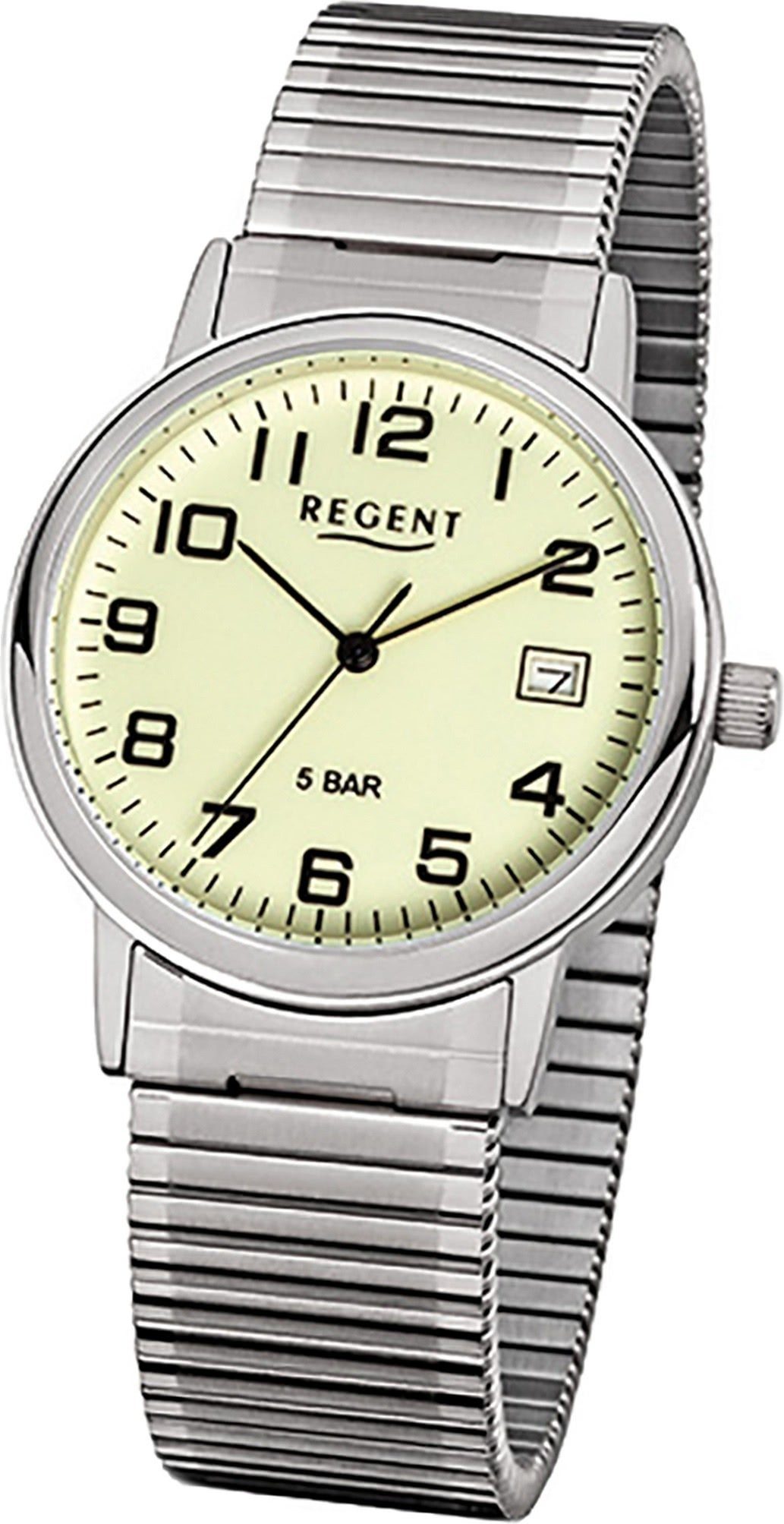 Regent Quarzuhr Regent 35mm) Uhr Gehäuse, Herrenuhr F-706 (ca. Quarzuhr, rundes silber, Herren Stahl Edelstahlarmband mittel