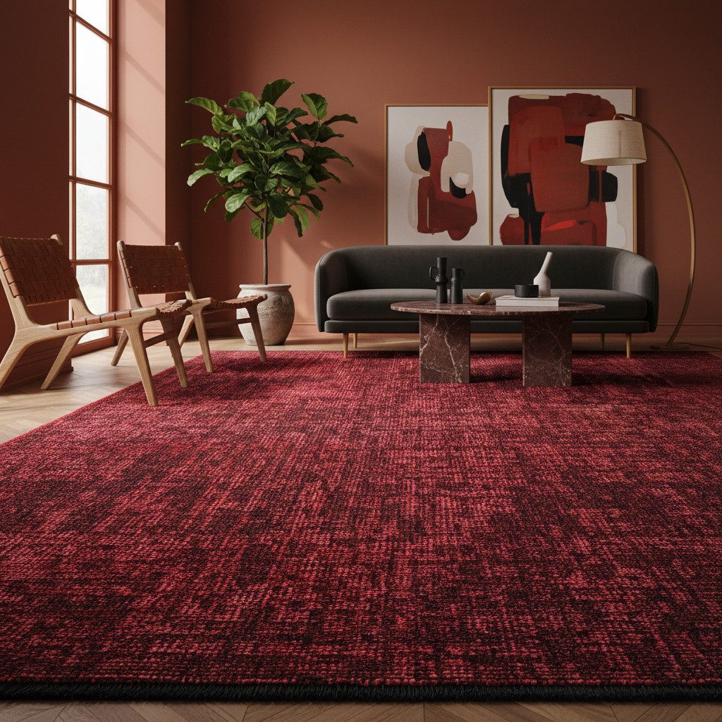 KADIMA DESIGN Wollteppich Kurzflor Teppich KOFEL Baumwolle Uni Waschbar Läufer Flur Küche, Läufer, Höhe: 9 mm, Rot, 80x150 cm, Modern Esszimmerteppich Einfarbig – Bild 5 von 5