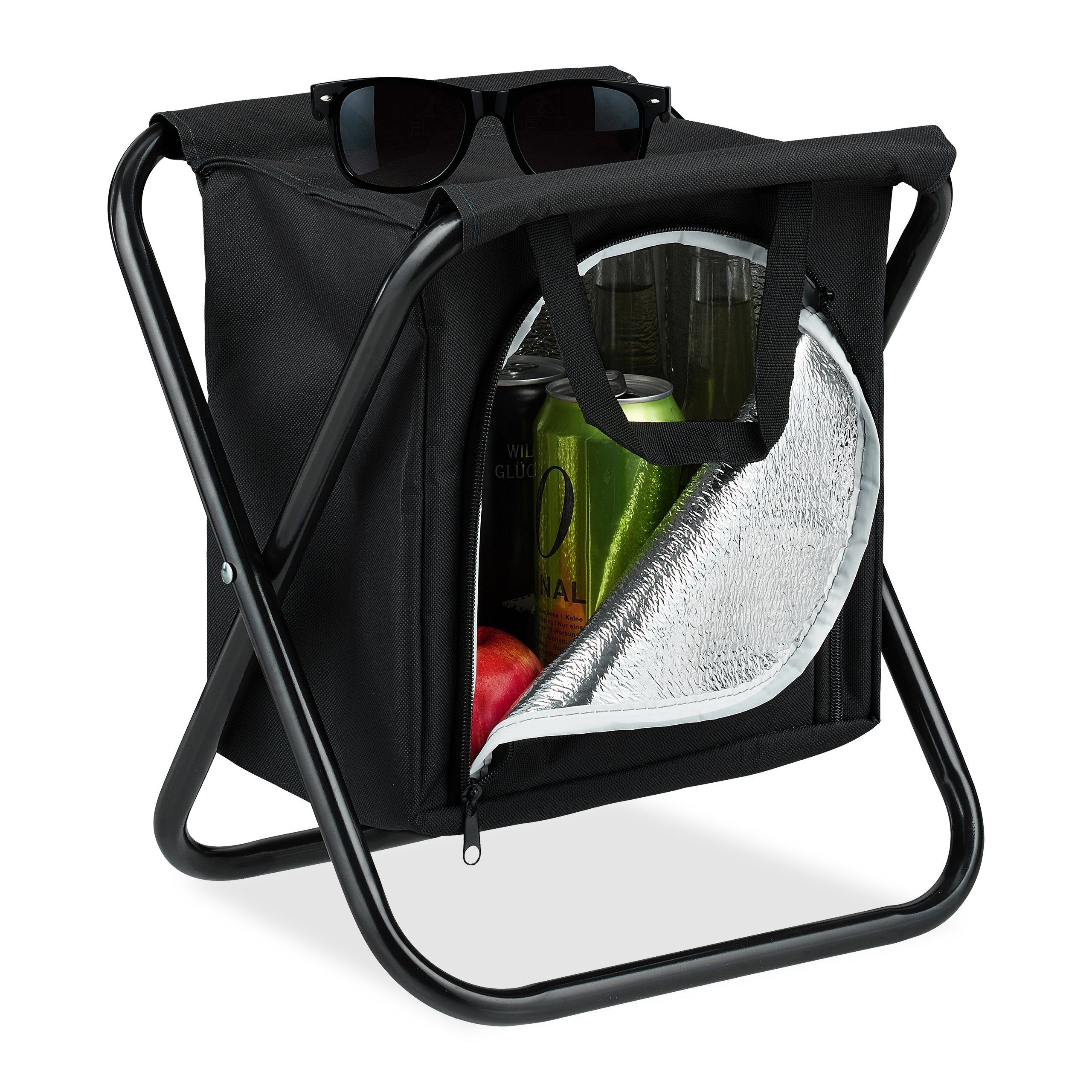 relaxdays Campinghocker mit Kühltasche, Schwarz günstig online kaufen