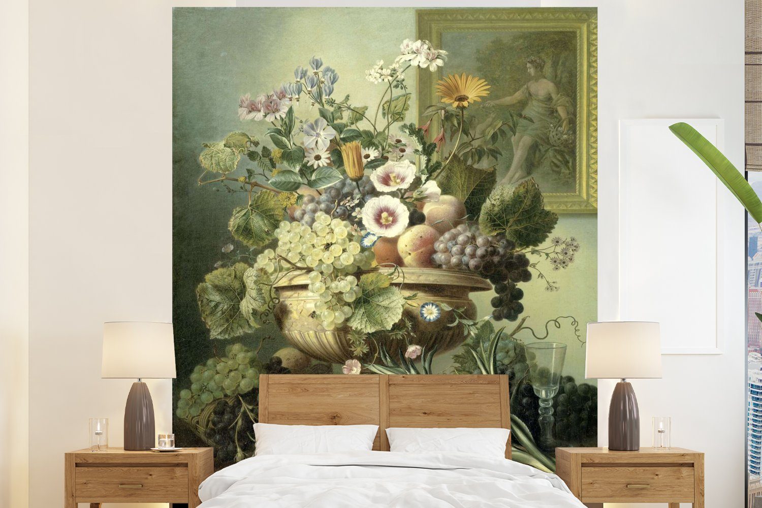 MuchoWow Fototapete Stilleben mit Blumen und Früchten - Gemälde von Eelke Jelles Eelkema, Matt, bedruckt, (3 St), Vliestapete für Wohnzimmer Schlafzimmer Küche, Fototapete