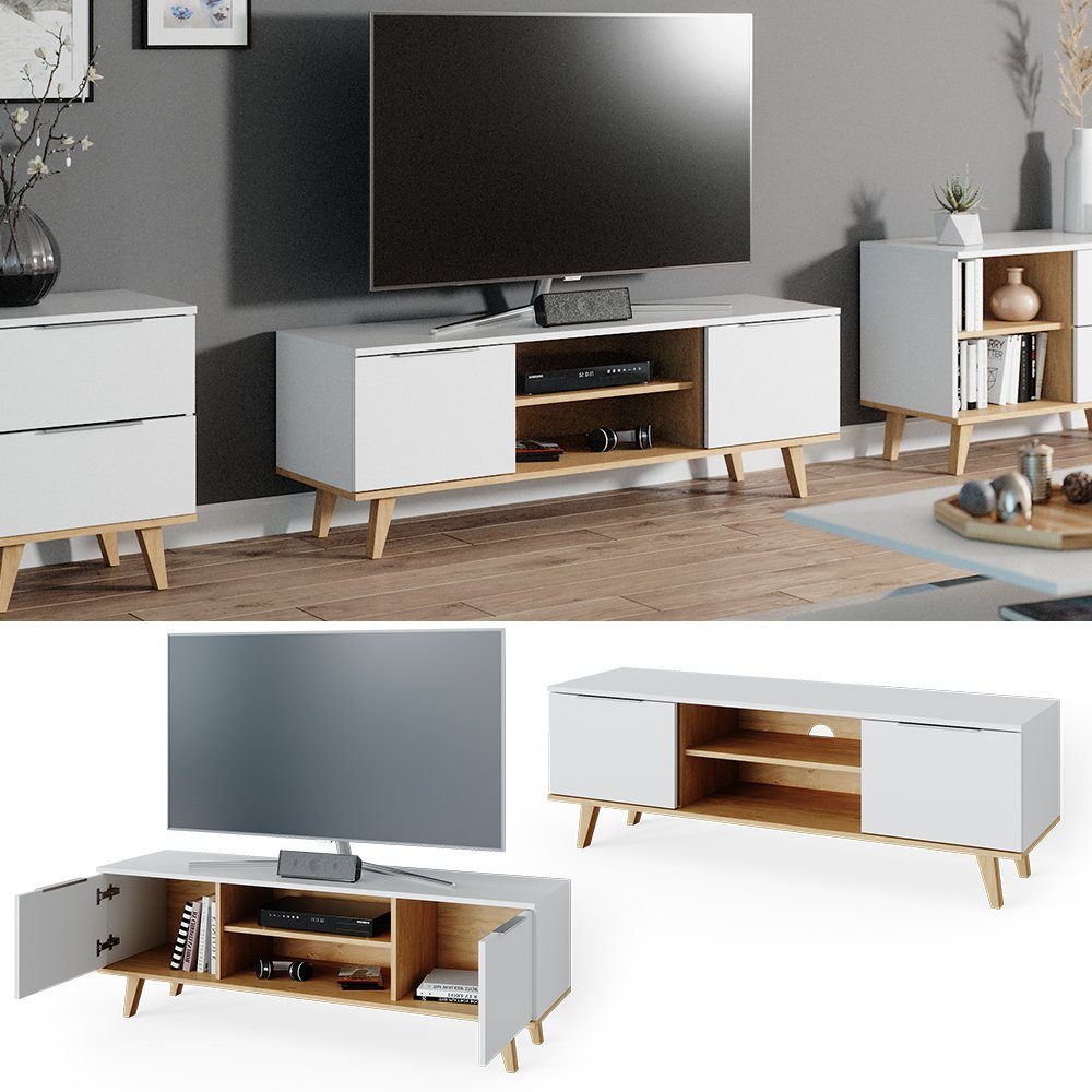 Vicco Lowboard Nautica, Weiß/Sonoma, 138 x 49 cm günstig online kaufen