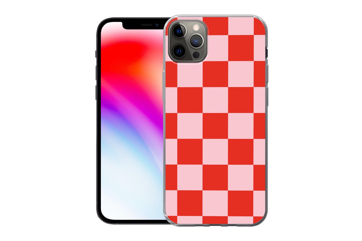 MuchoWow Handyhülle für Apple iPhone 13 Pro Max Schachbrettmuster - Rot - Rosa - Würfel, Smartphone-Bumper, Print, Handy Schutzhülle Dünn