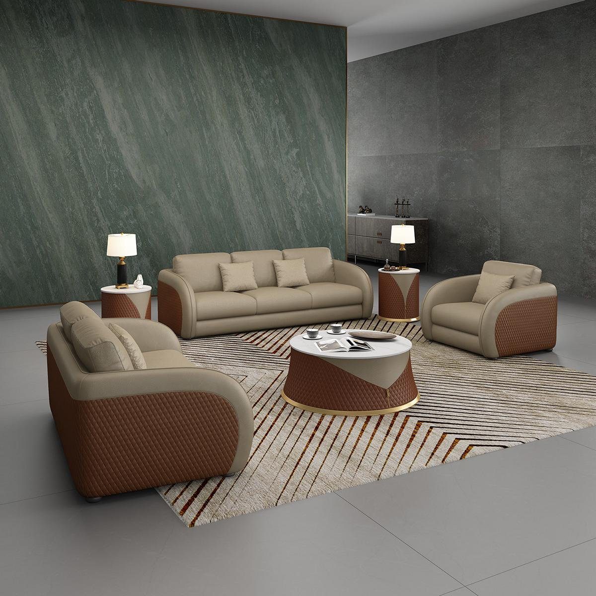 Sofa Polster 2 Grau/Braun Couchen 1 3 Set Wohnzimmer-Set, Couch Sitzer JVmoebel Sofagarnitur Design