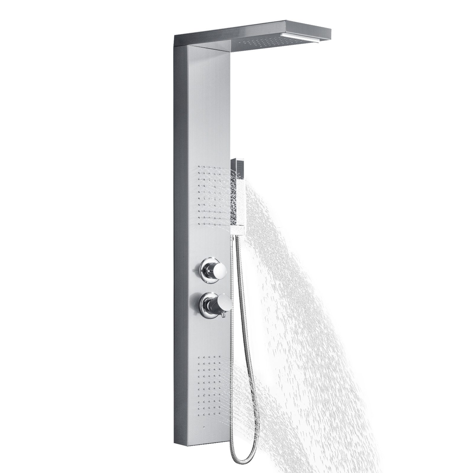 FIVMEN Duschsystem Duschpaneel Edelstahl Gebürstet Duscharmatur Duschset mit Regendusche, 5 Duschmodi Massagedusche, Wasserfalldusche, Handbrause Duschset