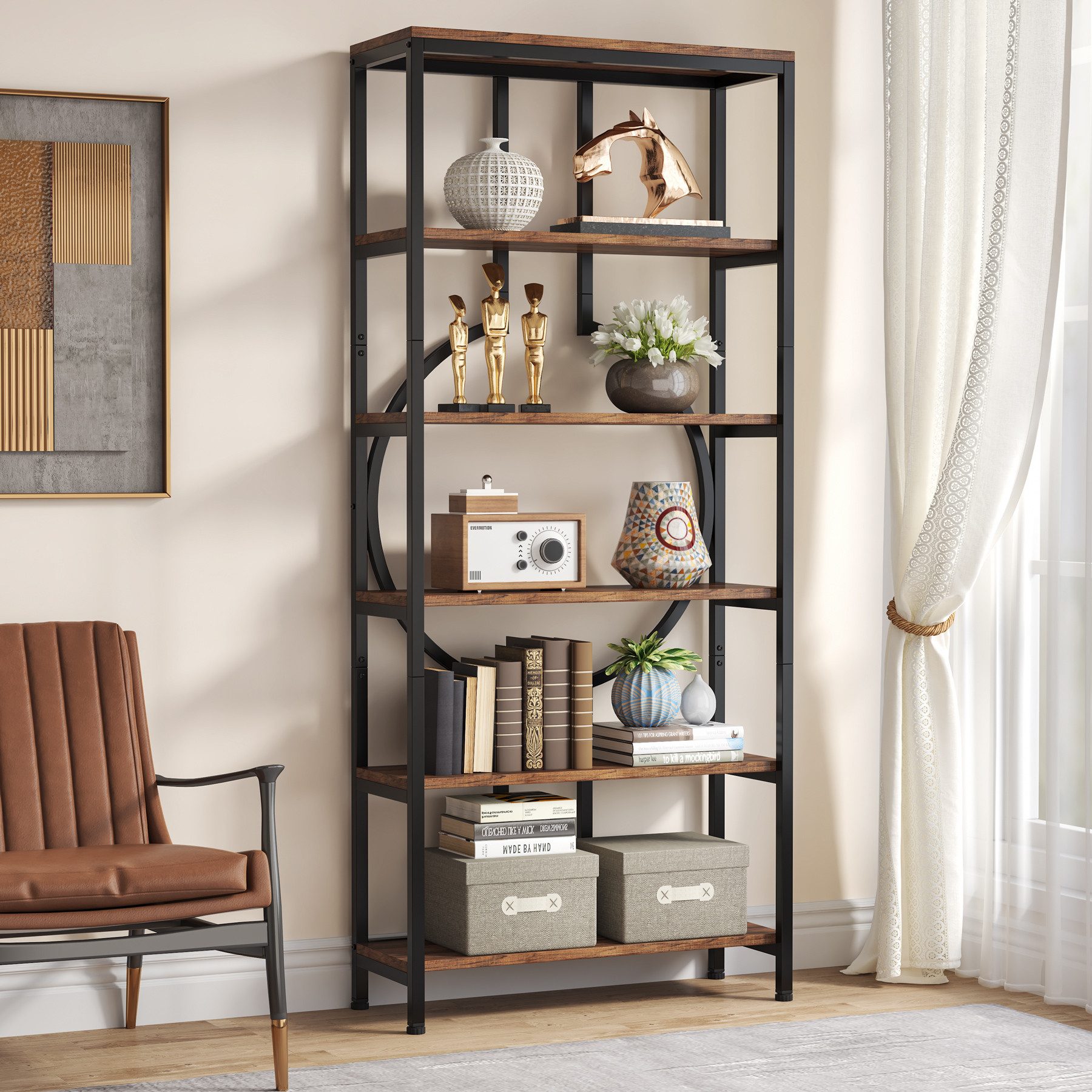 Tribesigns Bücherregal industrielles 6-stöckige Etagere-Bücherregal, freist günstig online kaufen