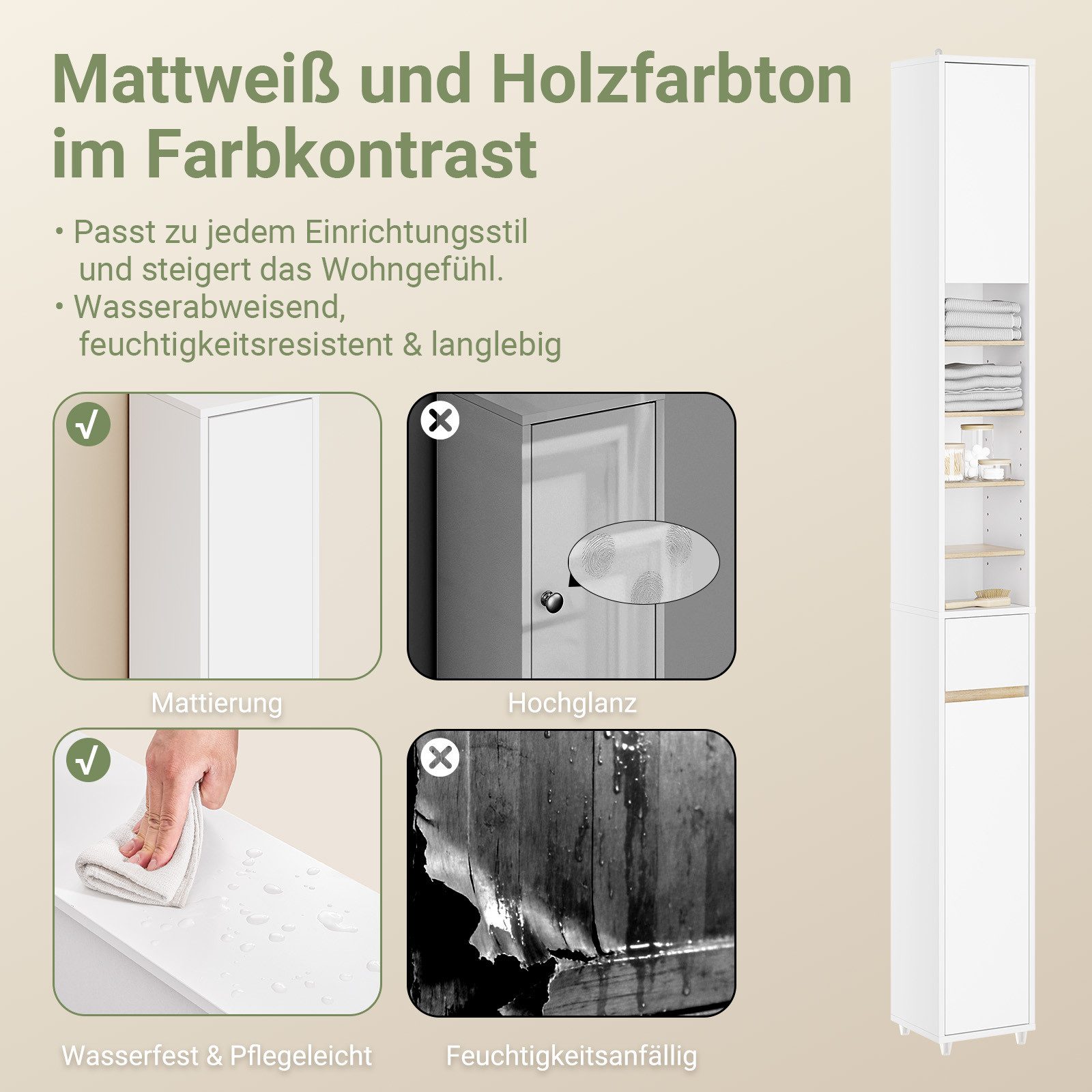 SoBuy Hochschrank BZR34, Badschrank schmal 20 cm, Badezimmerschrank, Hochschrank bad Badkommode, extra Stauraum für kleine Bäder, schlankes Design – Bild 5 von 5