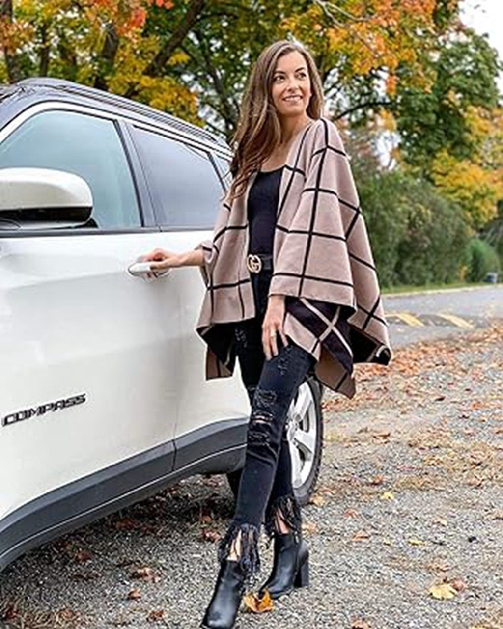 für geeignet Schal, WaKuKa und Wrap Cape XXL-Schal Herbst Schwarz Damen Schal Winter Cardigan