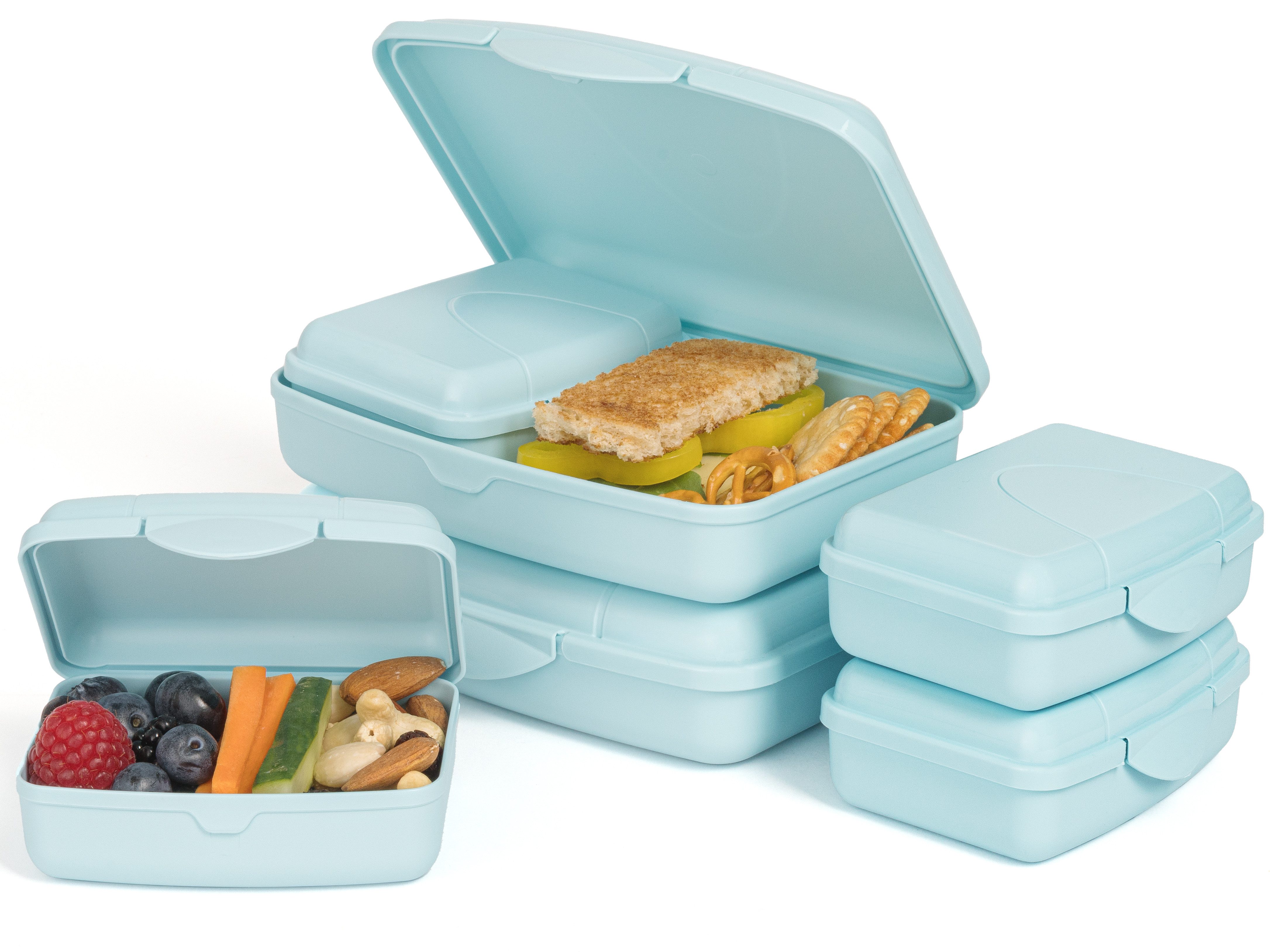 Hausfelder Lunchbox Brotdosen 6er Set flach, Vesperdose mit Fächern und Klickverschluss, Kunststoff, (6er Set, 6-tlg., 2 große Brotdosen und 4 kleine Snackboxen), spülmaschinengeeignet, langlebig, bruchfest, BPA-frei