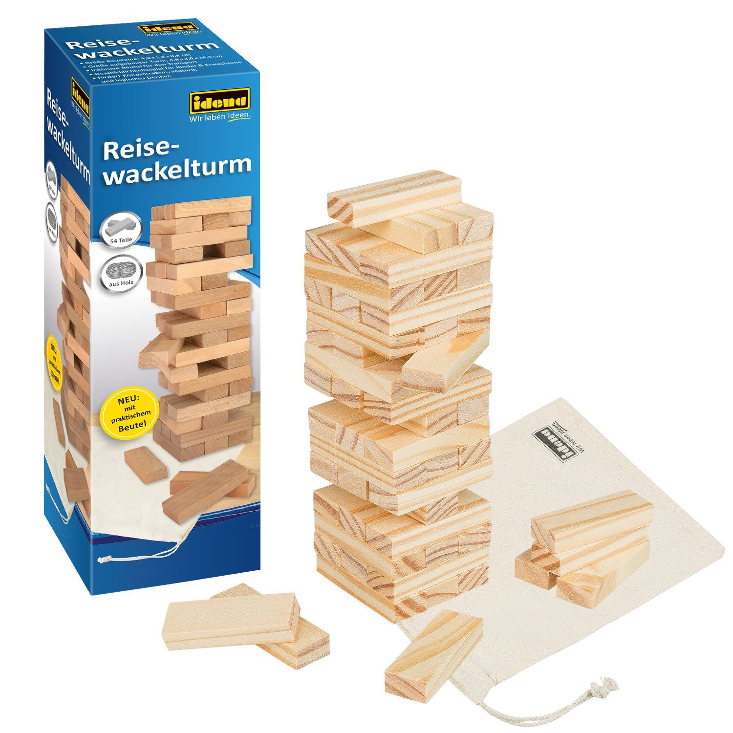 Idena Spiel Idena 40088 - Reisespiel Wackelturm aus Holz, Geschicklichkeitsspiel