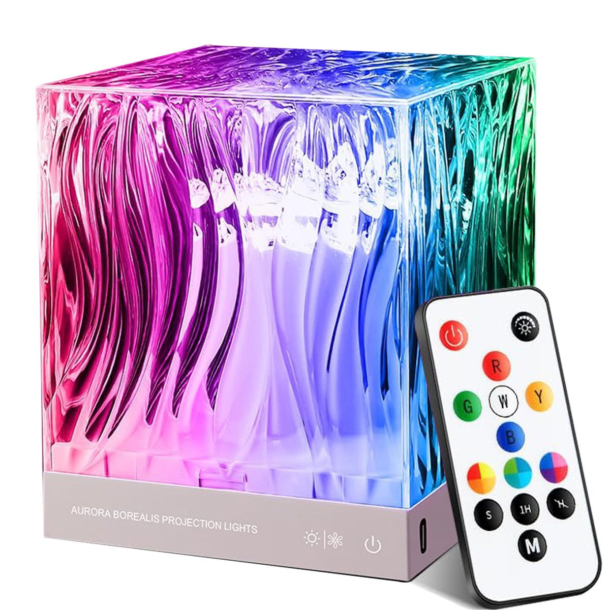 Futicare Nachtlicht LED Northern Lights Projektor, Tischlampe Kristall, 18 Farben Aurora Licht, 162 Modi, Dimmbar, Mit Fernbedienung & Timer, Schlafzimmer Deko Lampe