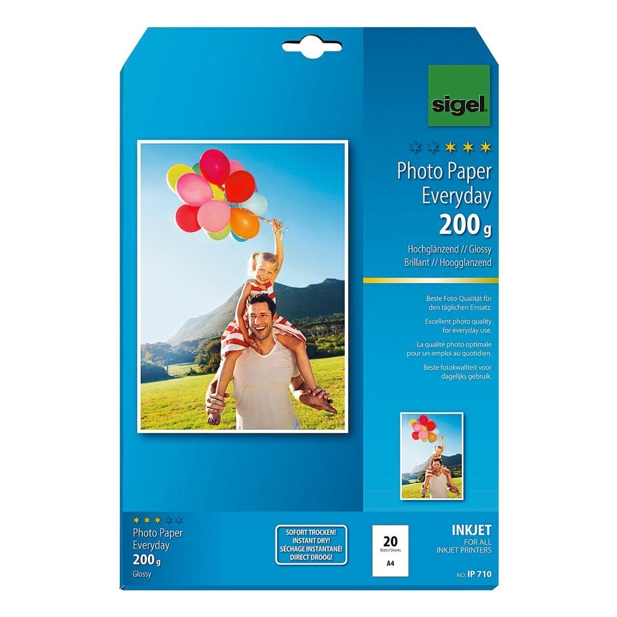 Sigel Fotopapier Everyday Plus, hochglänzend und sofort trocknend