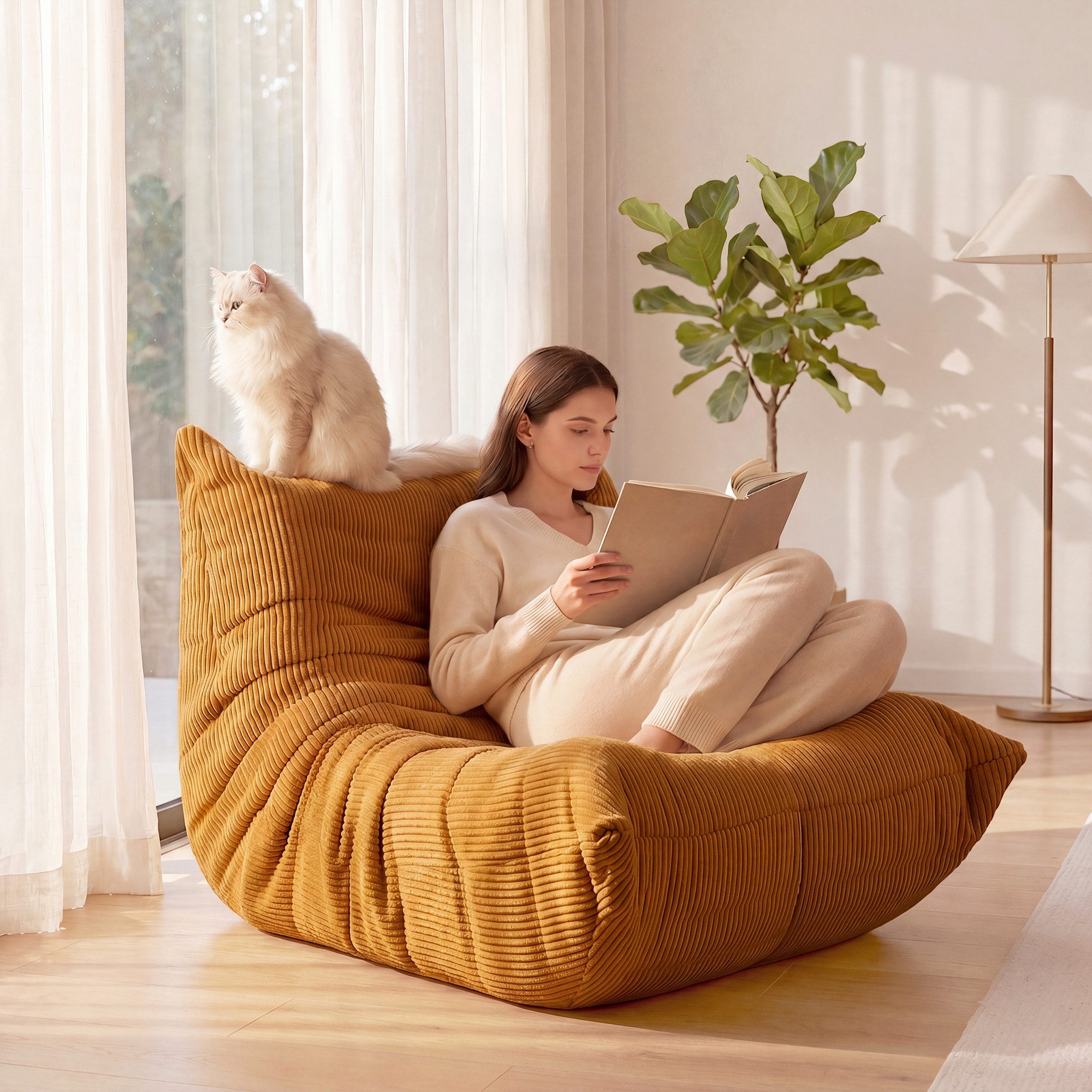 oyajia Sitzsack Relaxsessel Sofa Einzelsofa mit Hochelastischer Schwamm (mit Rückenlehne Einzelsofa), ohne Montage,Bequem & Modern für Wohnzimmer & Schlafzimmer