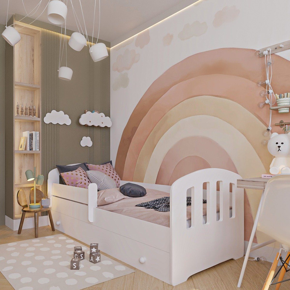 Jugendbett Kinderbett 160x80 cm mit Schublade Rausfallschutz Lattenrost