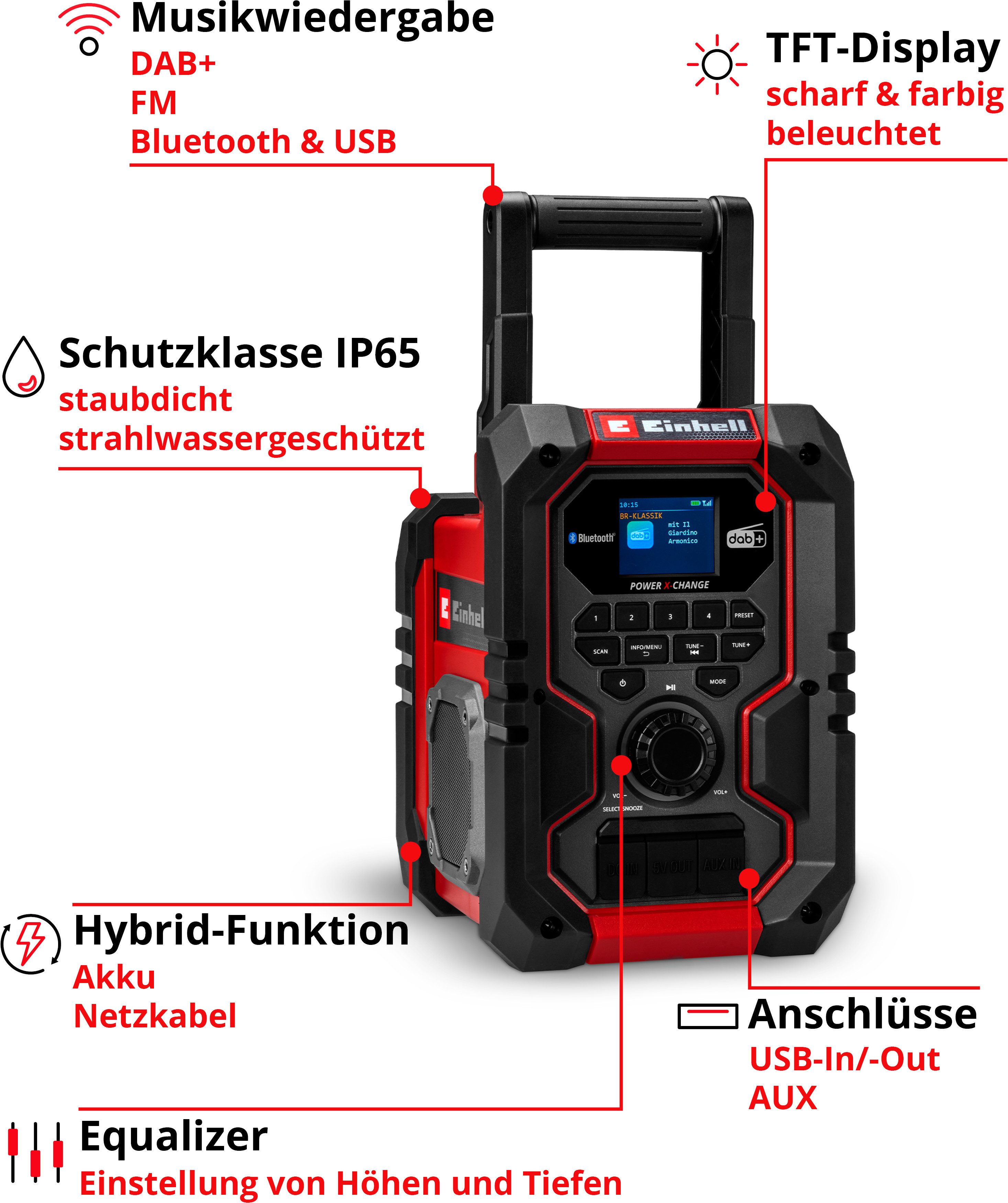 Einhell Akku-Radio TE-CR 18 Li (1x 4,0 Ah PLUS) Baustellenradio (Digitalradio (DAB), FM-Tuner, FM-Tuner mit RDS, Inkl. Akku und Ladegerät) – Bild 3 von 5