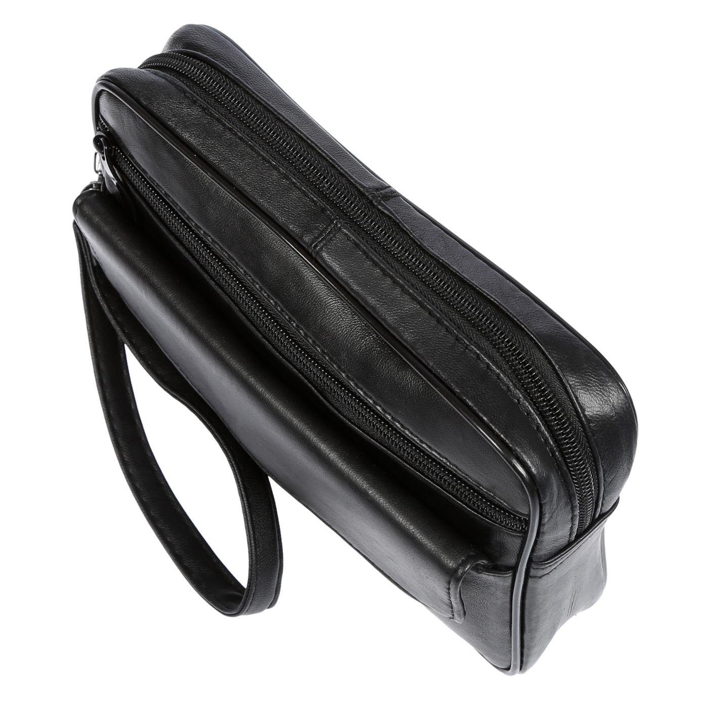 Handgelenktasche Herren Smartphonefach Schwarz Leder Christian Wippermann XL Herrentasche, Handgelenktasche Tasche echt